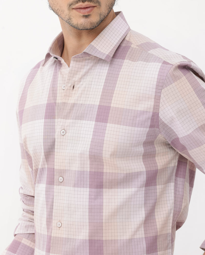 Rare Rabbit Mens Artane Pink Cotton Fabric Full Sleeve Checks Shirt
