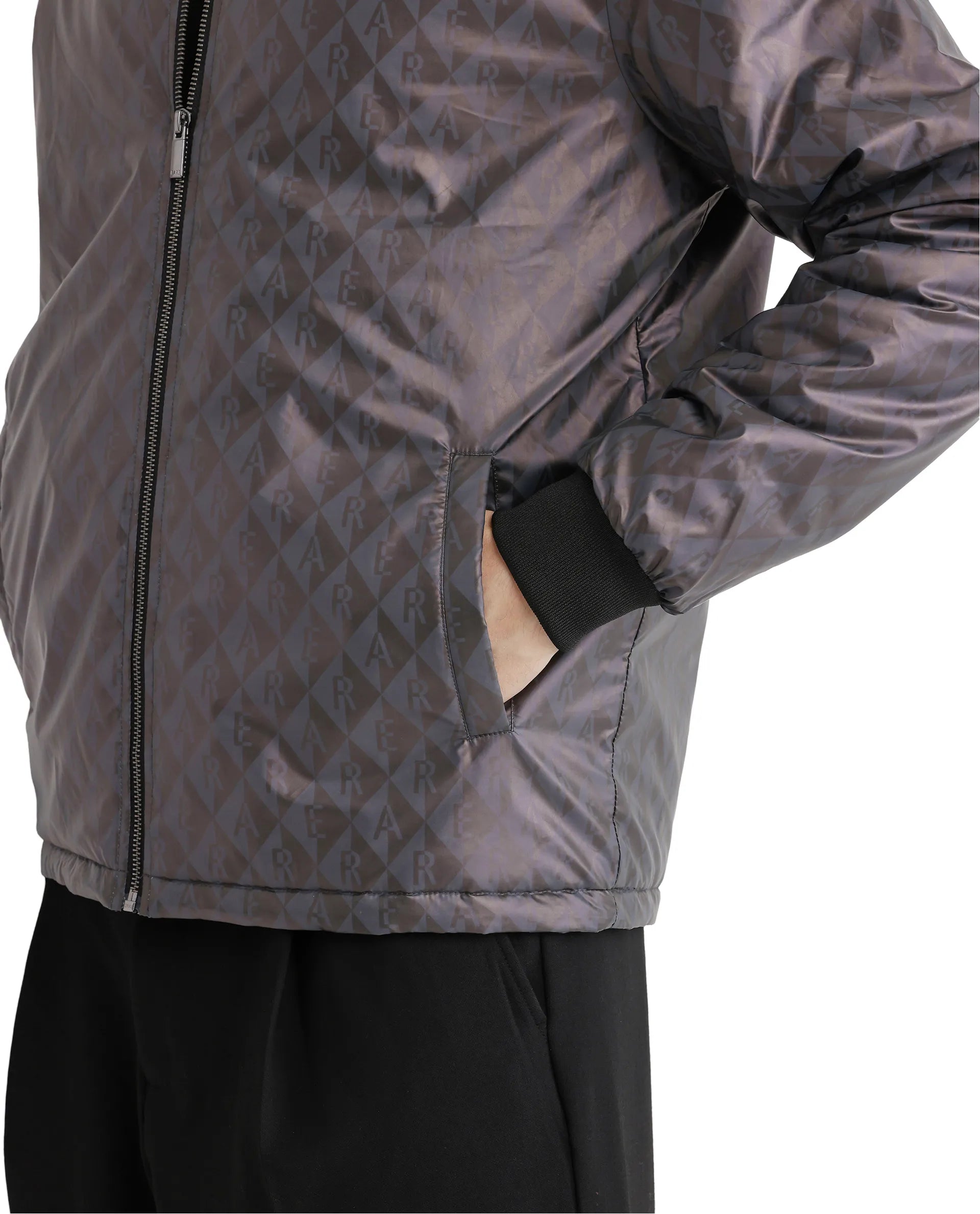 Rare Rabbit Men Arteo Navy Polyester Fabric Full Sleeves Ribbed Collar Printed Jacket