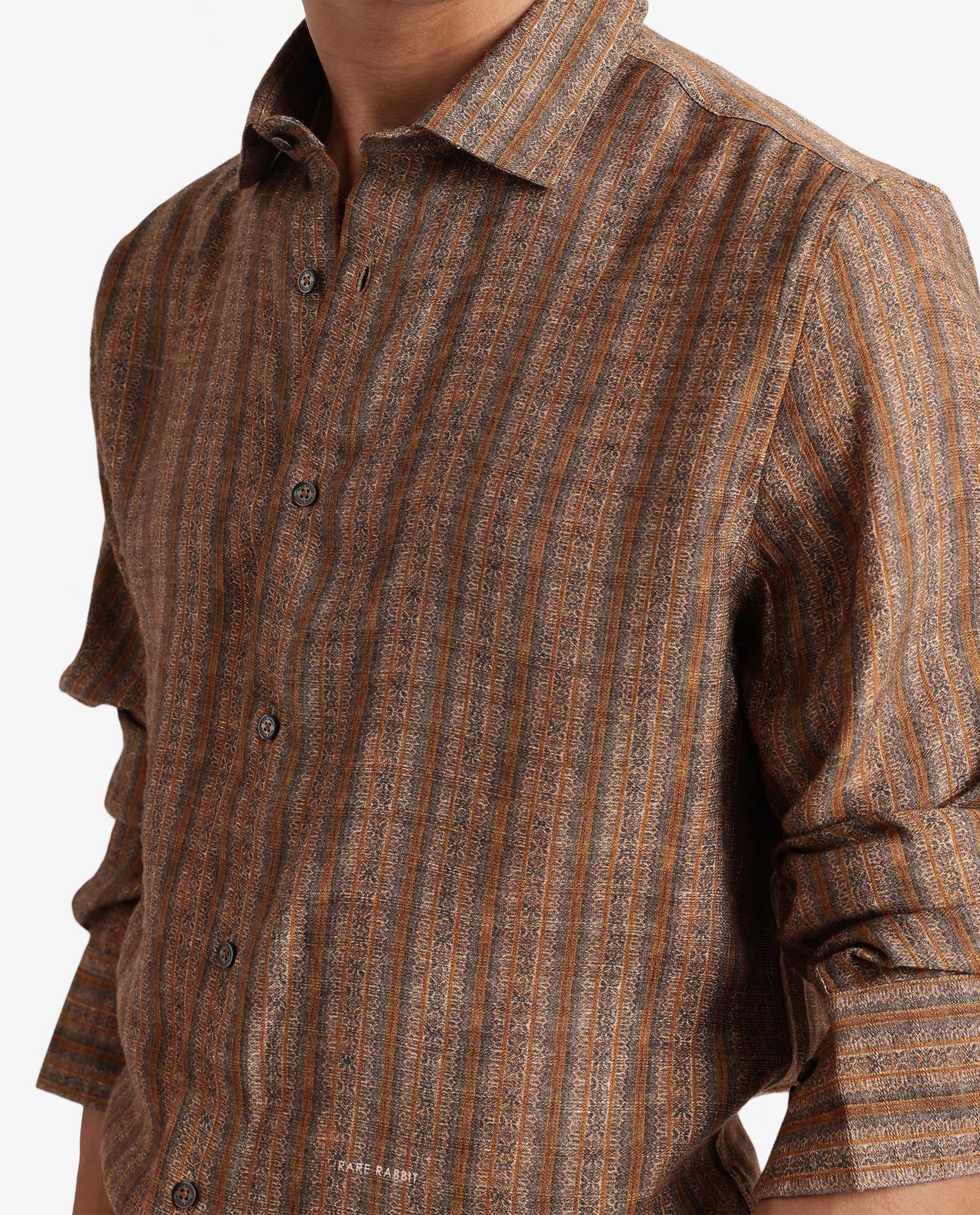 Rare Rabbit Men Artico Mustard Full Sleeve Regular Fit Decorative Print Shirt