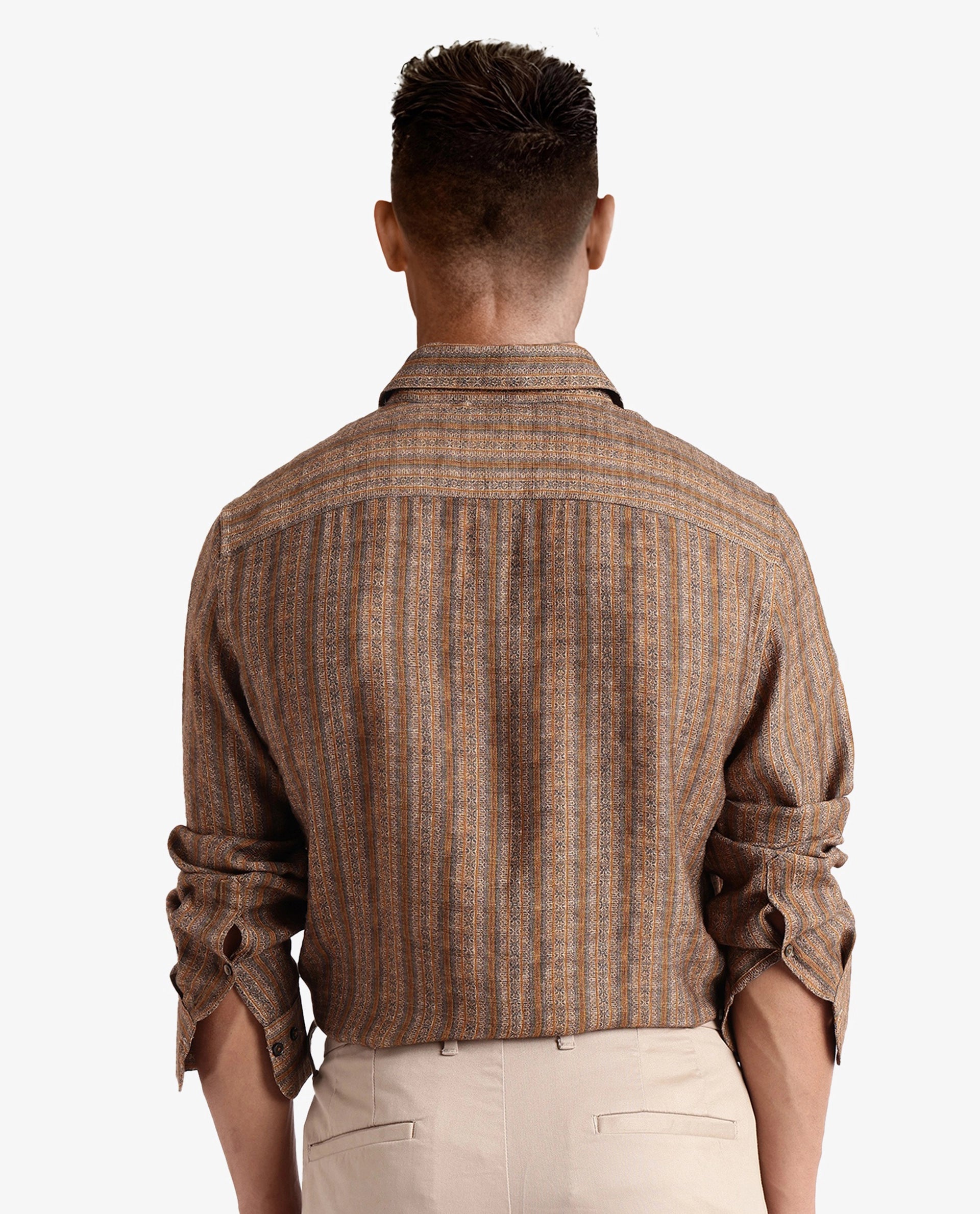 Rare Rabbit Men Artico Mustard Full Sleeve Regular Fit Decorative Print Shirt