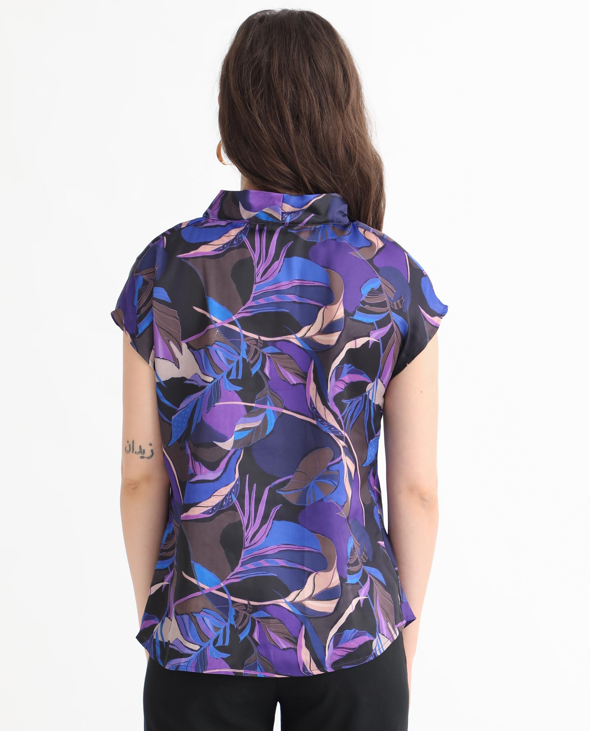 Rareism Women Arturo Dark Blue Polyester Fabric Regular Fit Cowl Neck Sleeveless Floral Print Top