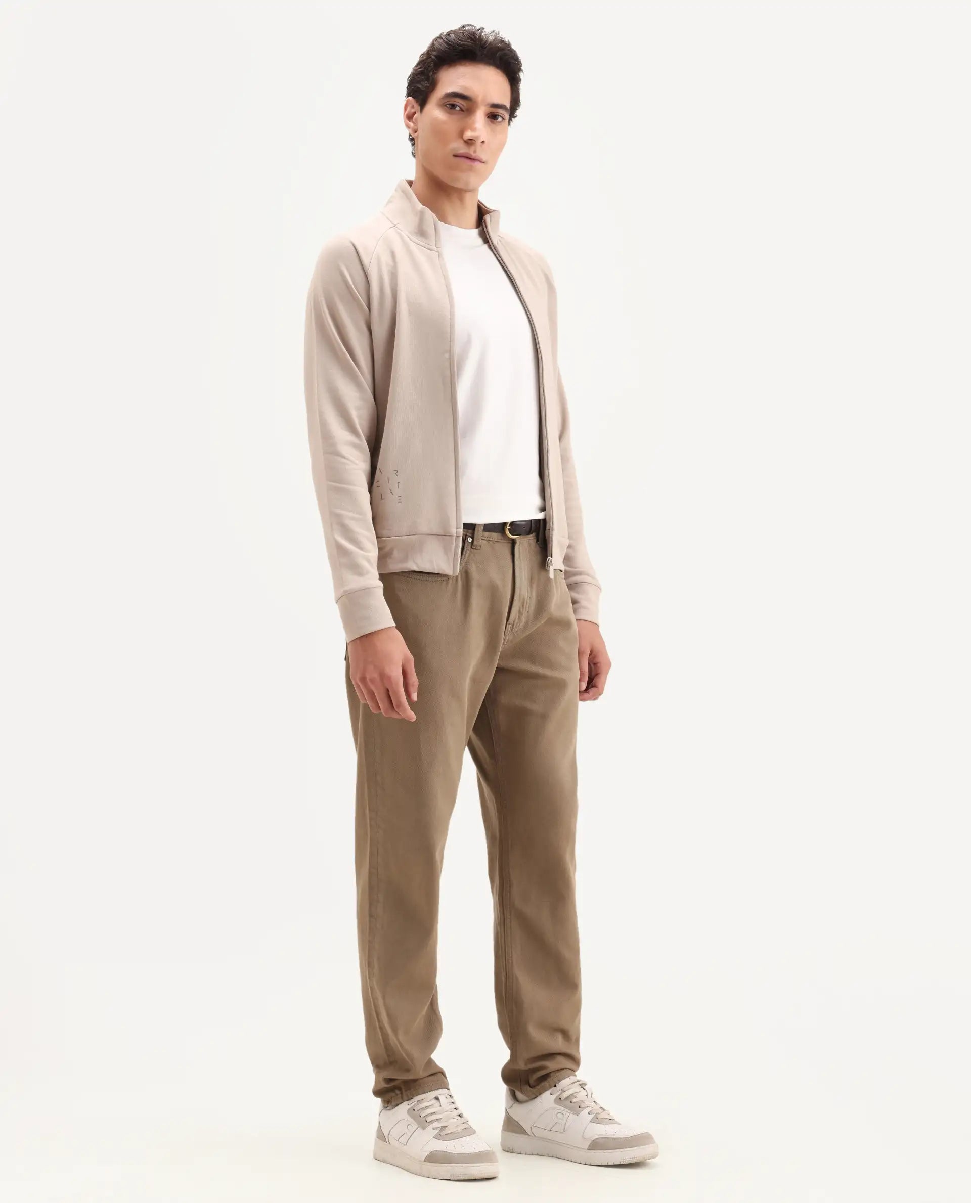 Rare Rabbit Men's Arvi-2 Olive Cotton Blend Plain Dond Carrot Fit Jeans