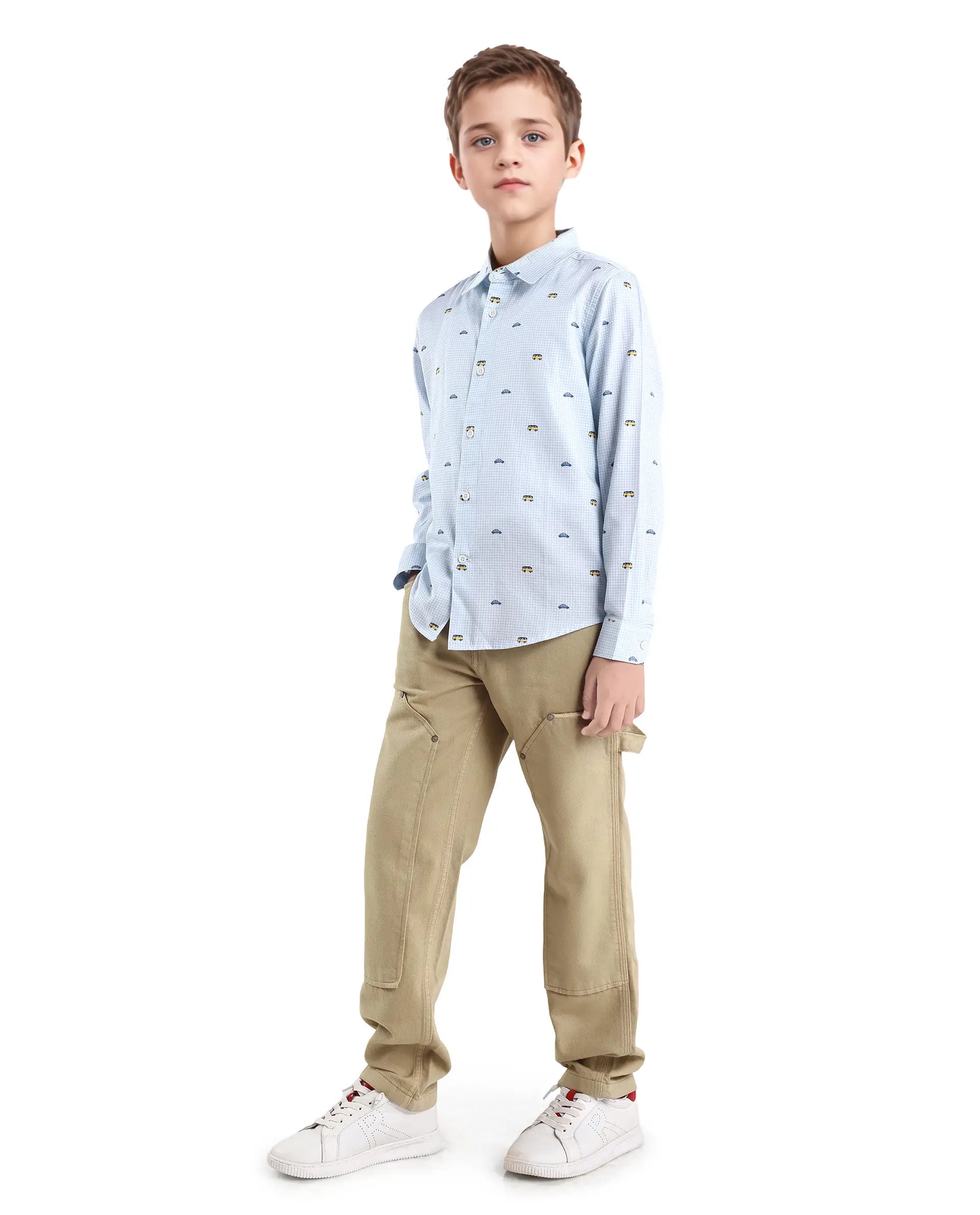 Rare Ones Kids Arvi-K Beige Cotton Button And Zip Carpenter Fit Denim Pant