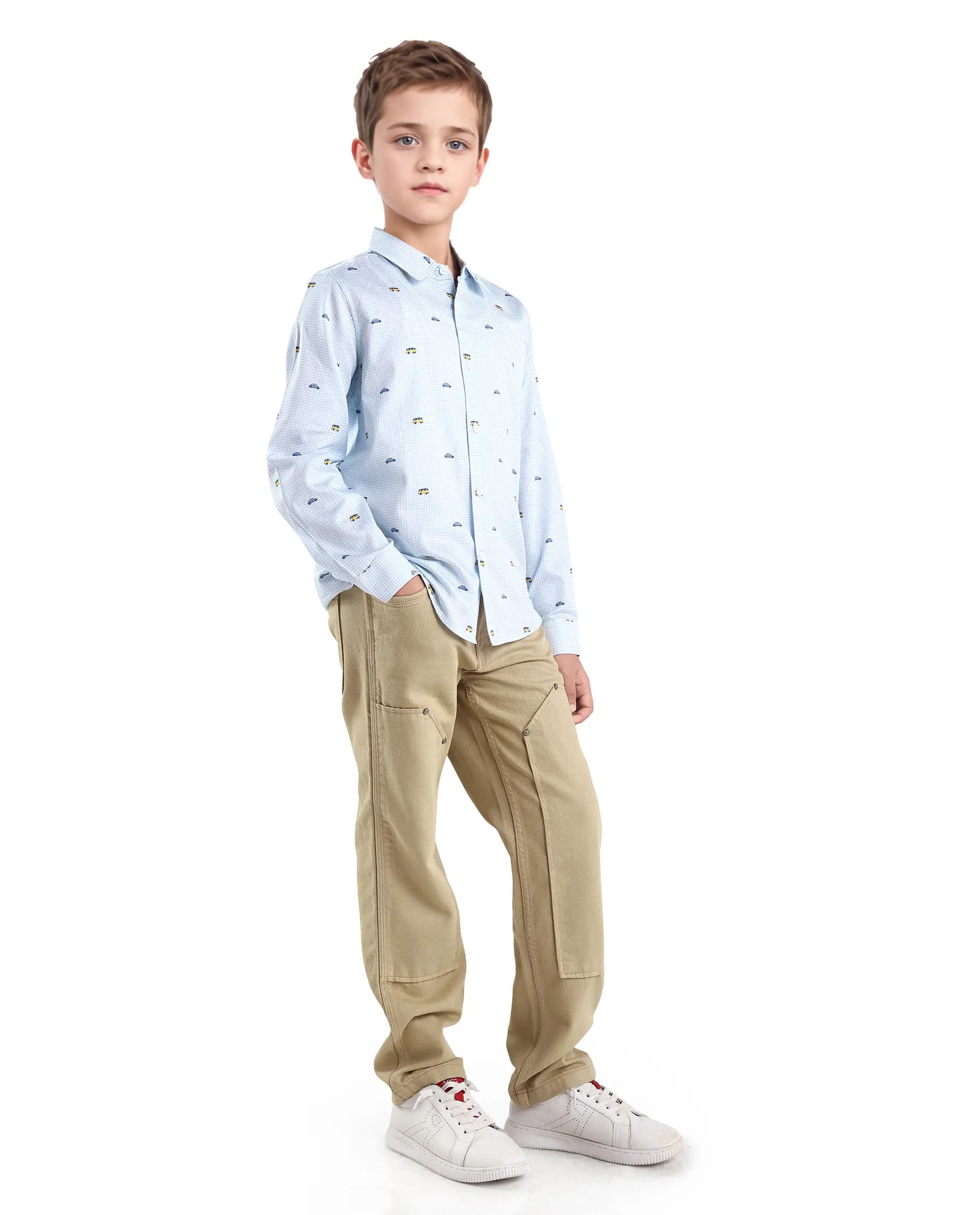 Rare Ones Kids Arvi-K Beige Cotton Button And Zip Carpenter Fit Denim Pant