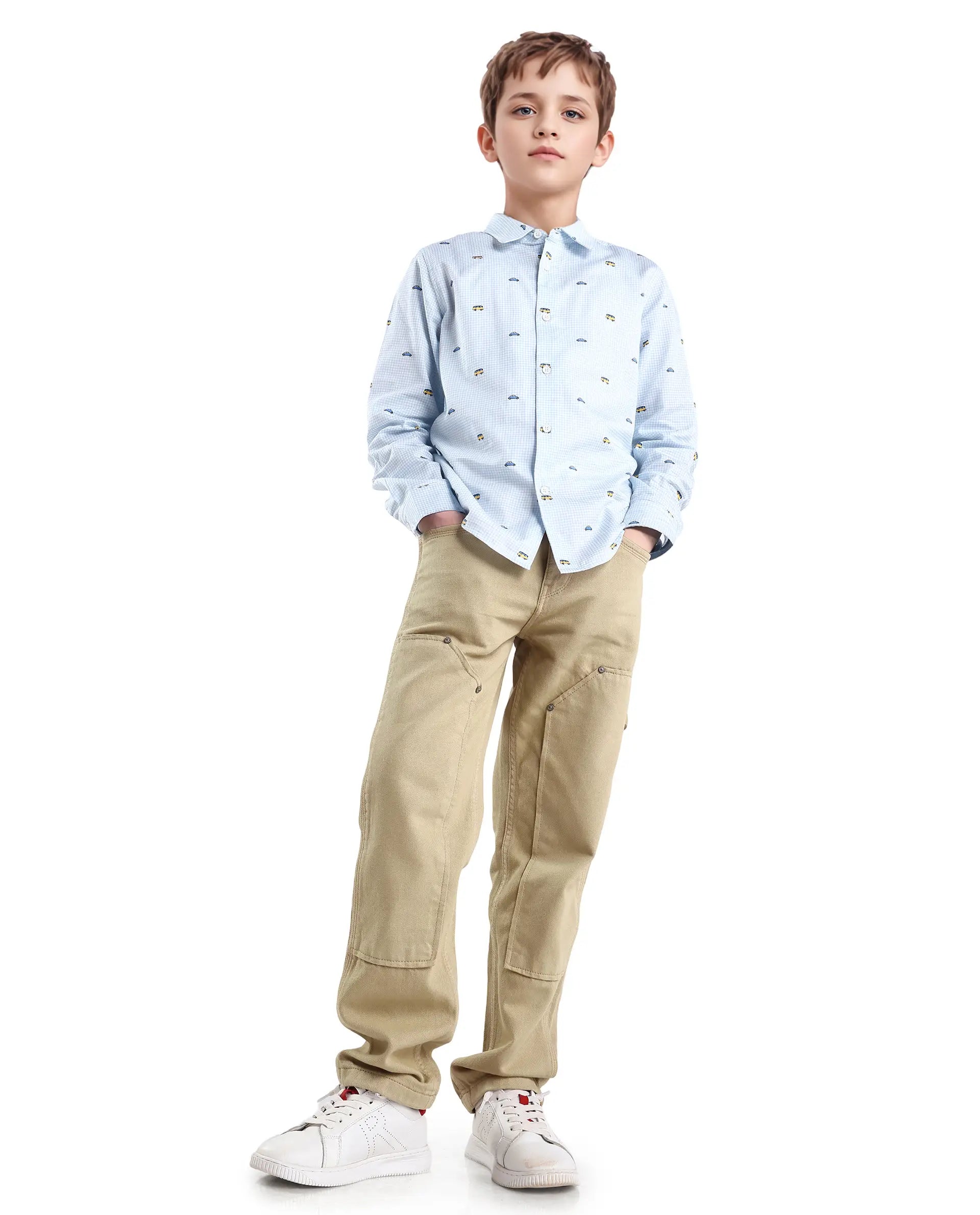 Rare Ones Kids Arvi-K Beige Cotton Button And Zip Carpenter Fit Denim Pant