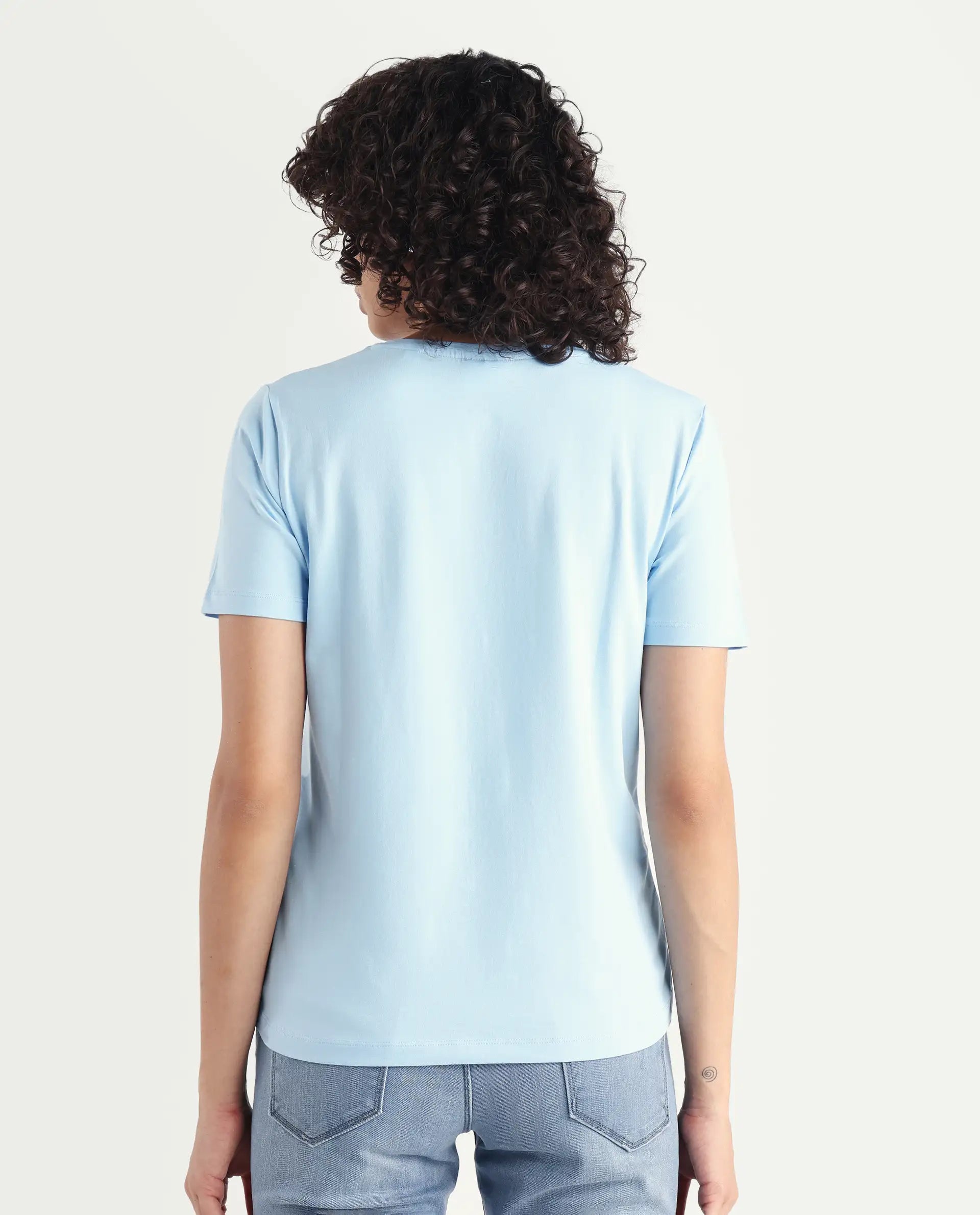 Rareism Women's Light Weight High Stretch 180 Gsm Cotton V-Neck Plain Regular Fit T-Shirt