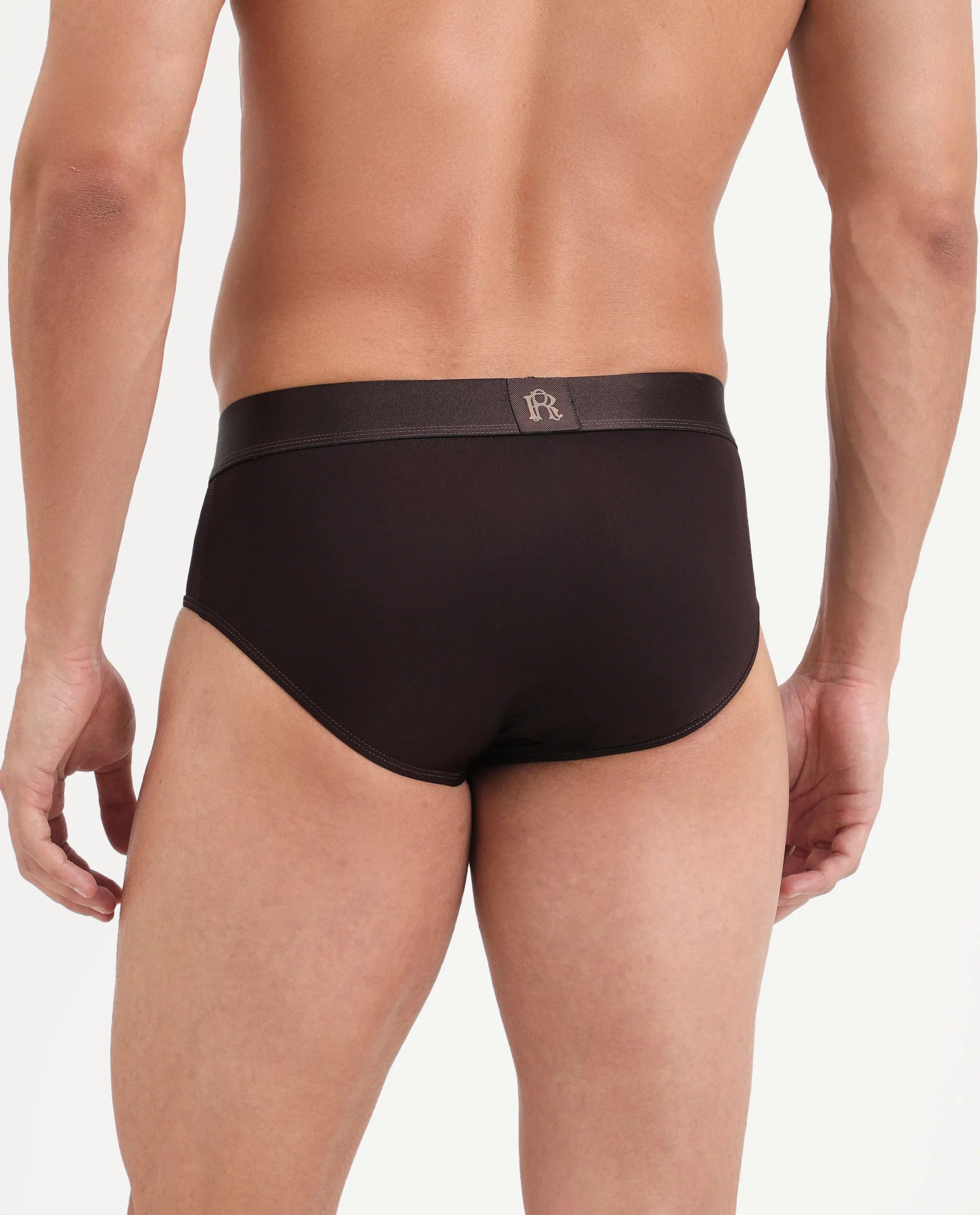 Rare Rabbit Men's Asit Brown Soft Nylon Blend Stretch Briefs