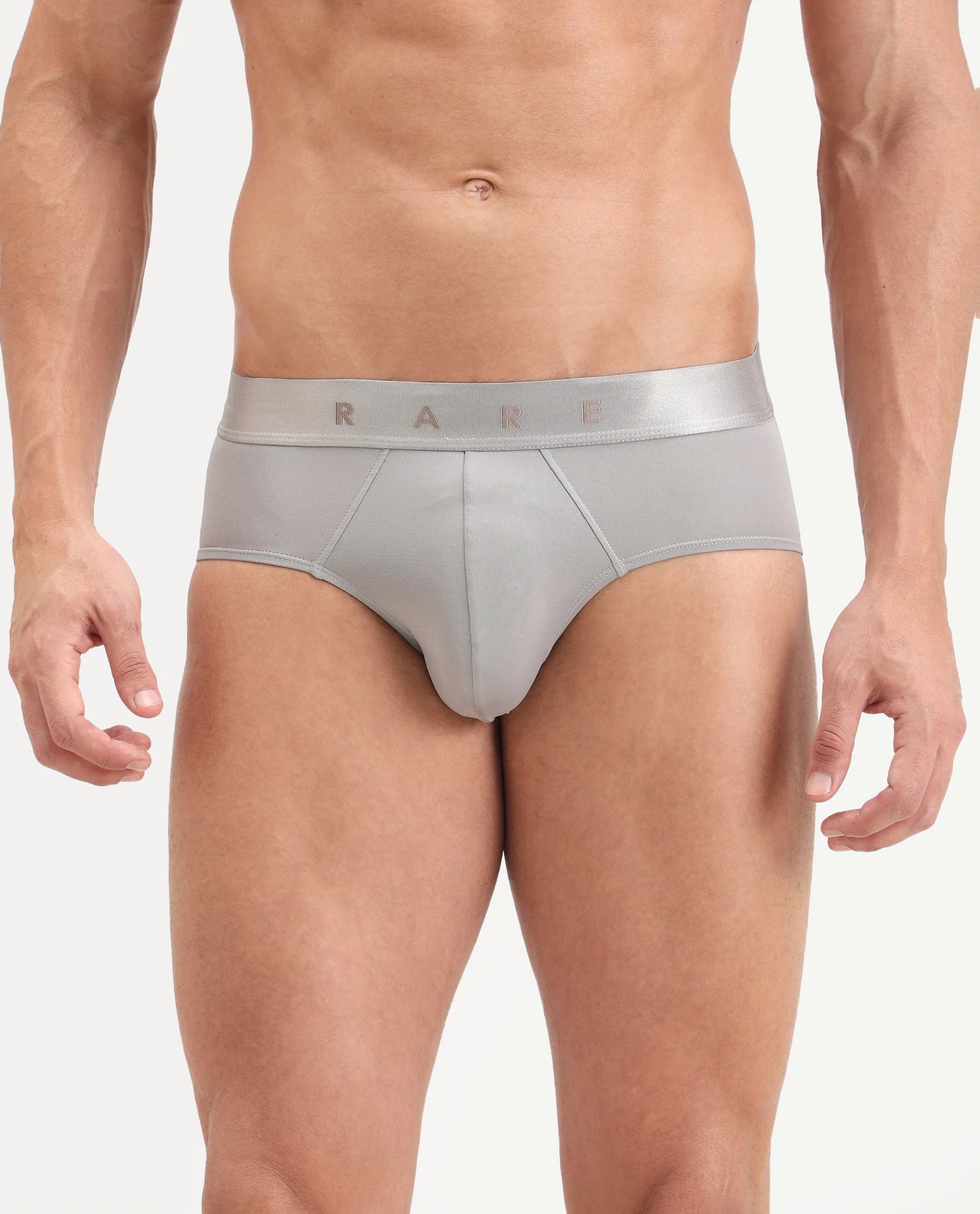 Rare Rabbit Men's Asit Grey Soft Nylon Blend Stretch Briefs
