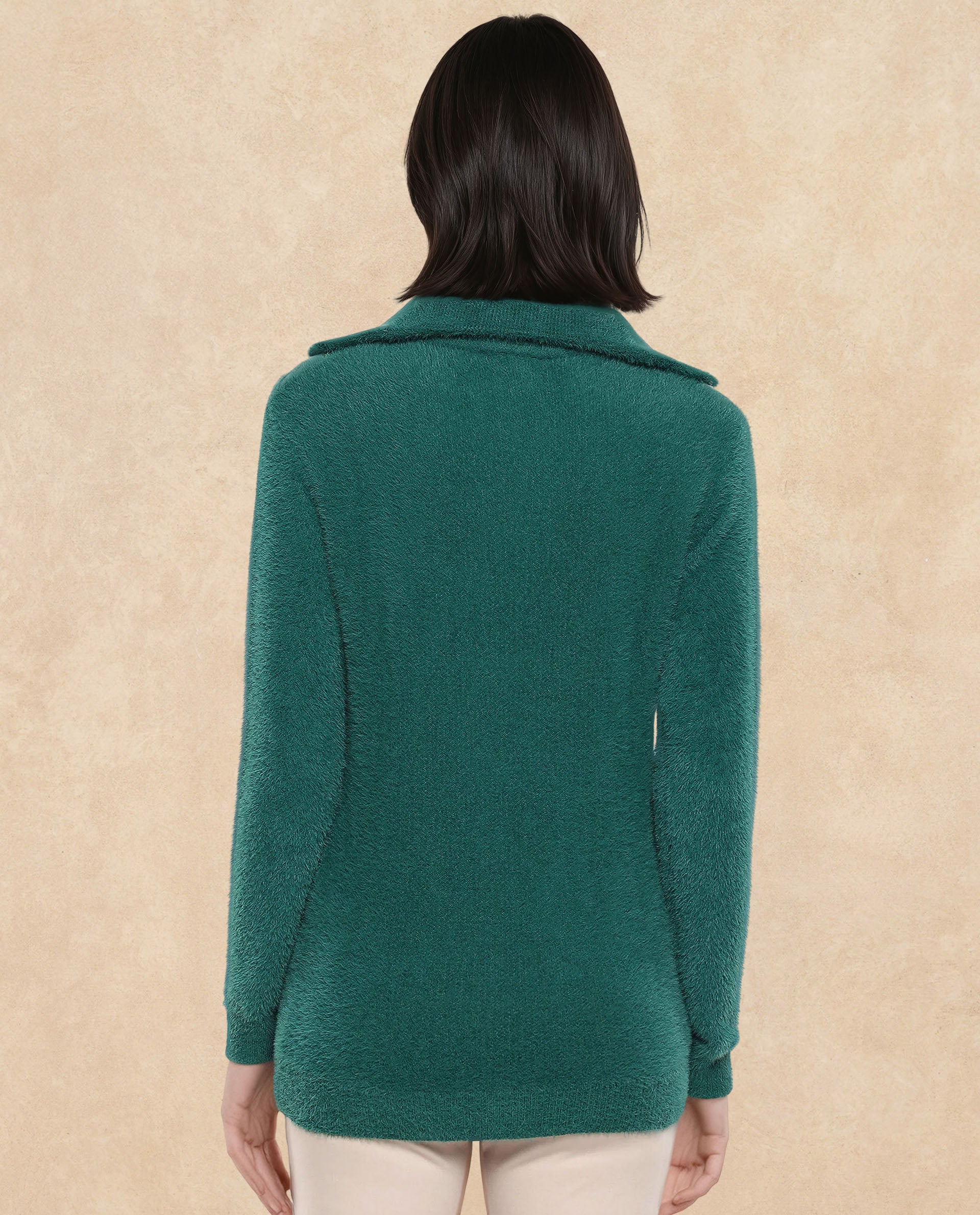Rareism Women Asser Green Full Sleeve High Neck Plain Sweater