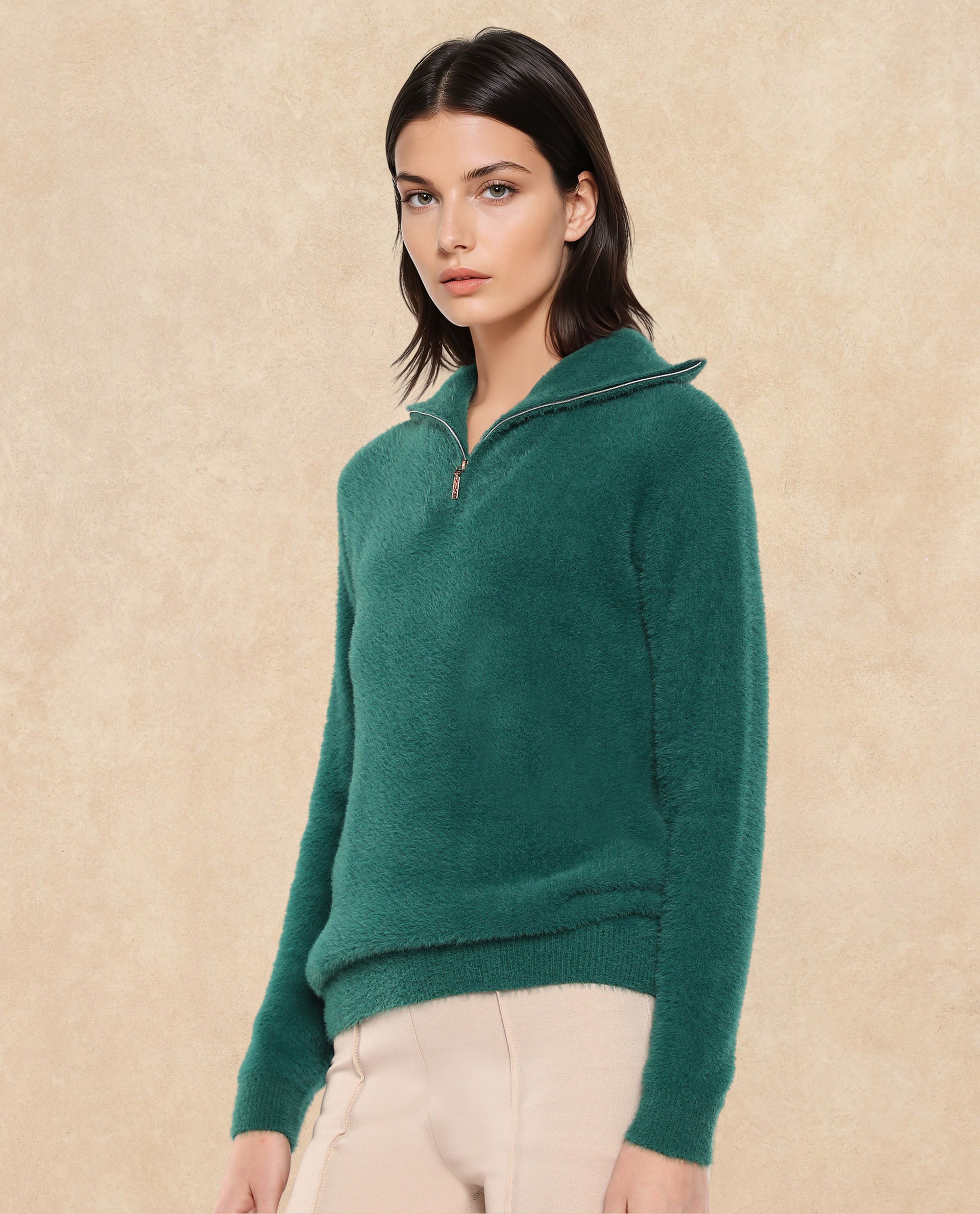 Rareism Women Asser Green Full Sleeve High Neck Plain Sweater
