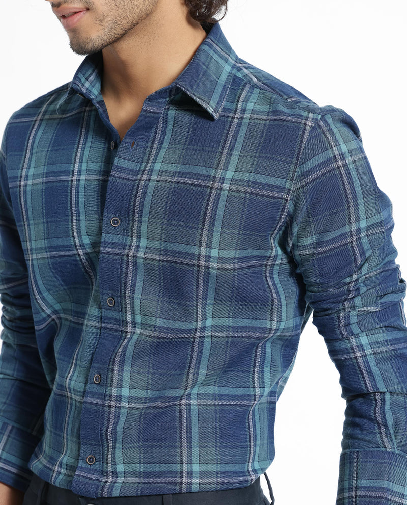 Rare Rabbit Men's Astl Blue Cotton Fabric Full Sleeves Checks Shirt