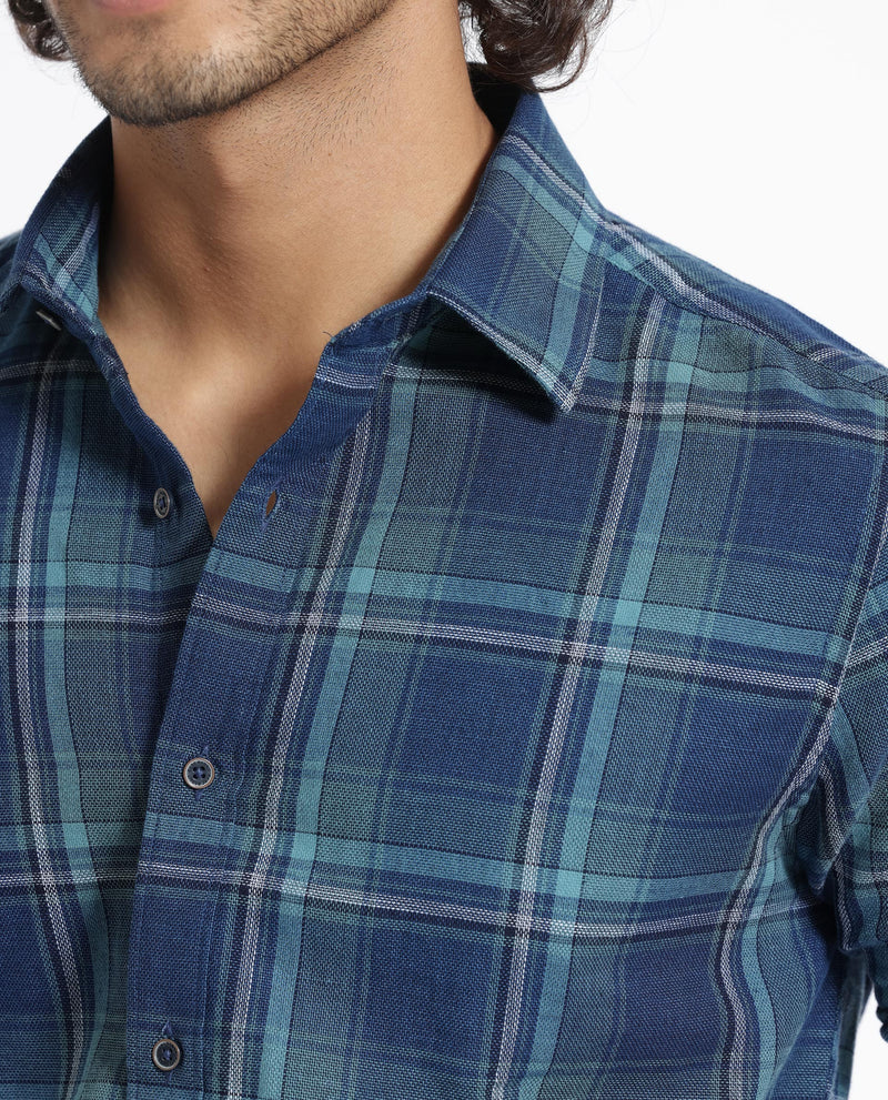 Rare Rabbit Men's Astl Blue Cotton Fabric Full Sleeves Checks Shirt