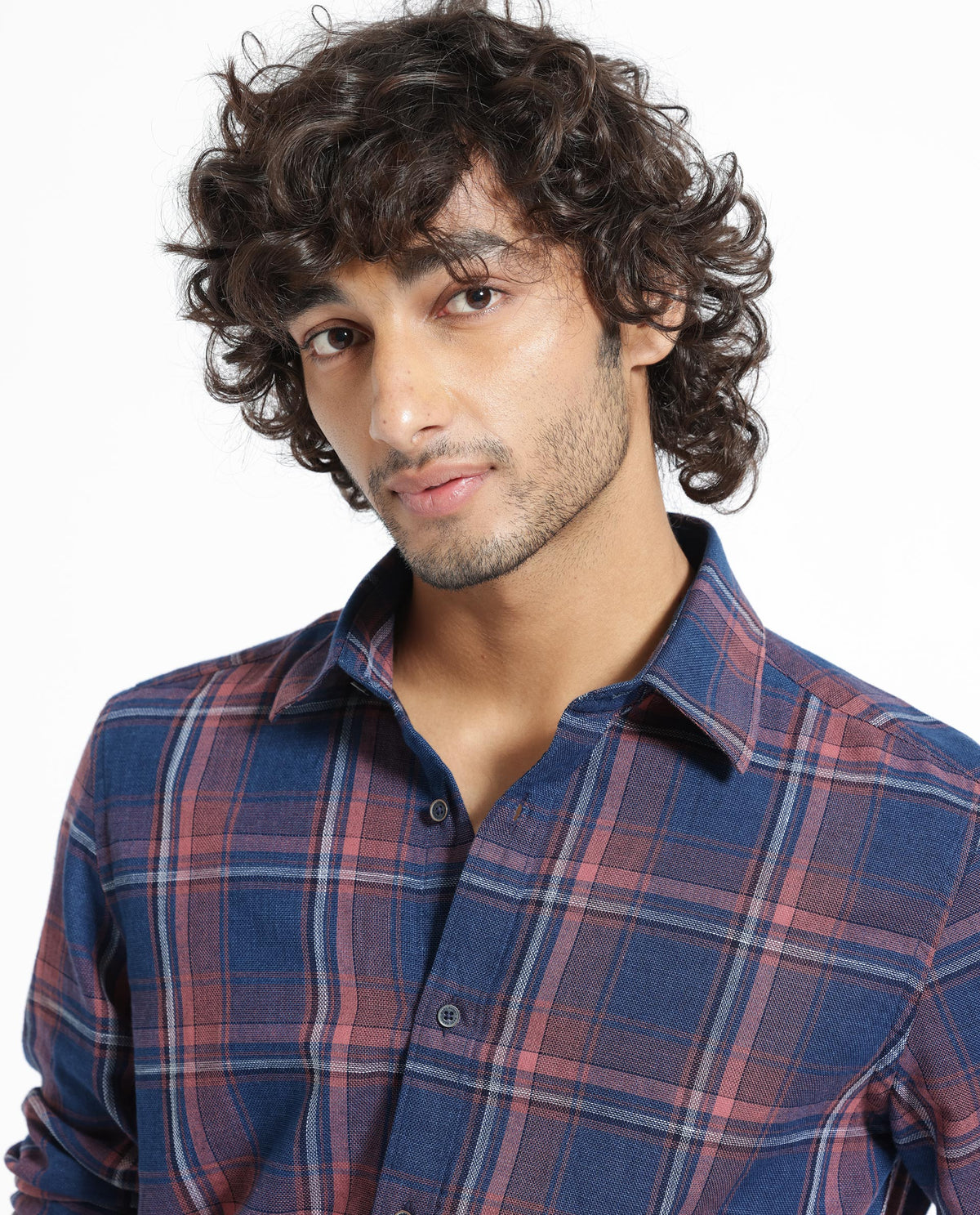 Rare Rabbit Men's Astl Navy Cotton Fabric Full Sleeves Checks Shirt