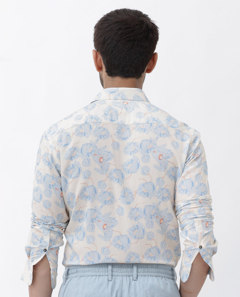 Rare Rabbit Men's Astoc Beige Viscose Fabric Full Sleeves Floral Print Shirt