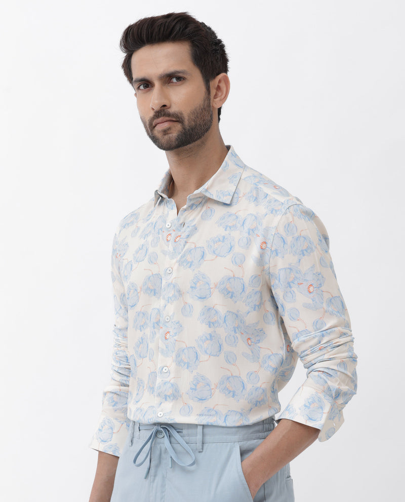 Rare Rabbit Men's Astoc Beige Viscose Fabric Full Sleeves Floral Print Shirt