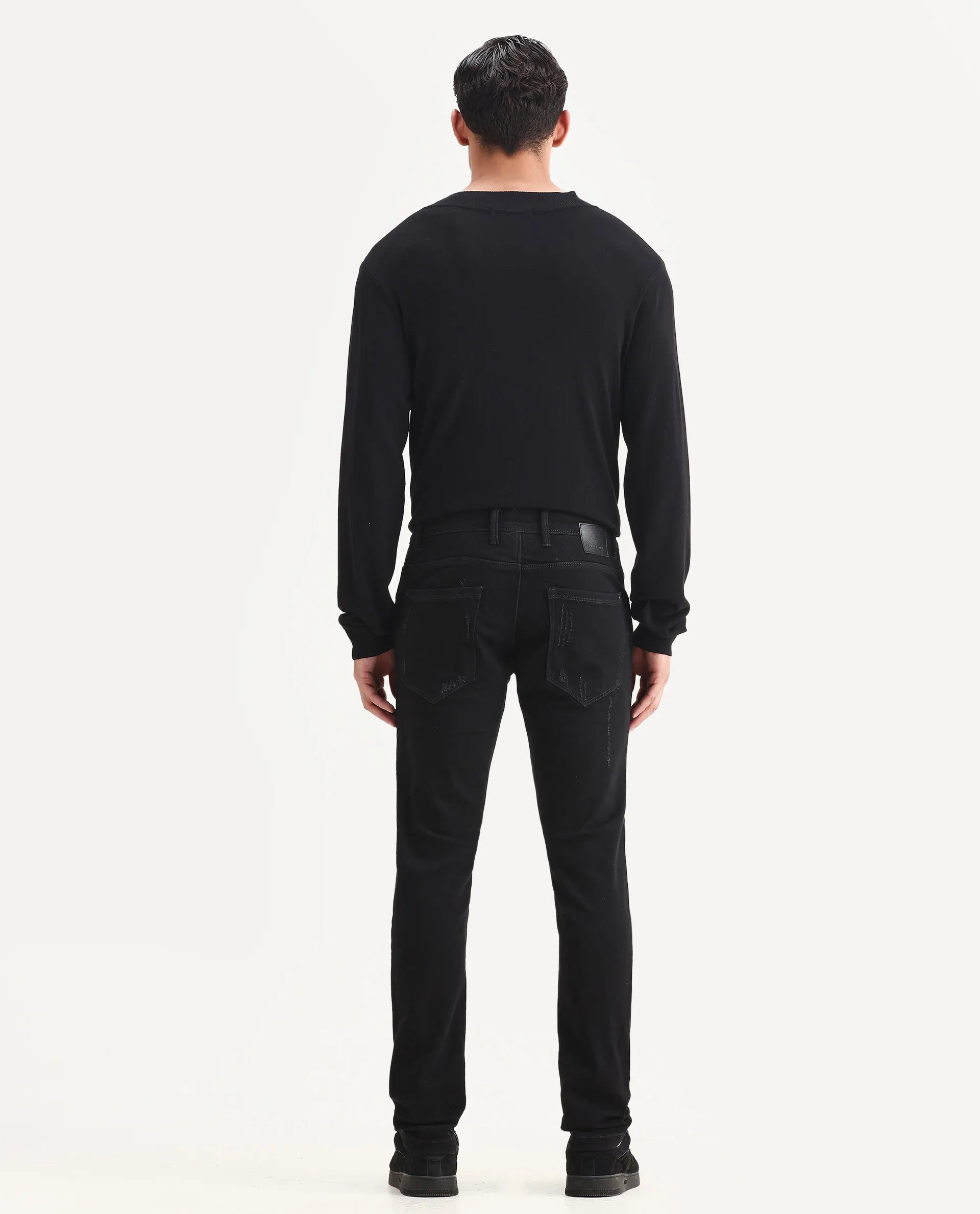 Rare Rabbit Men's Astral Black Cotton Plain Hawk Slim Fit Jeans