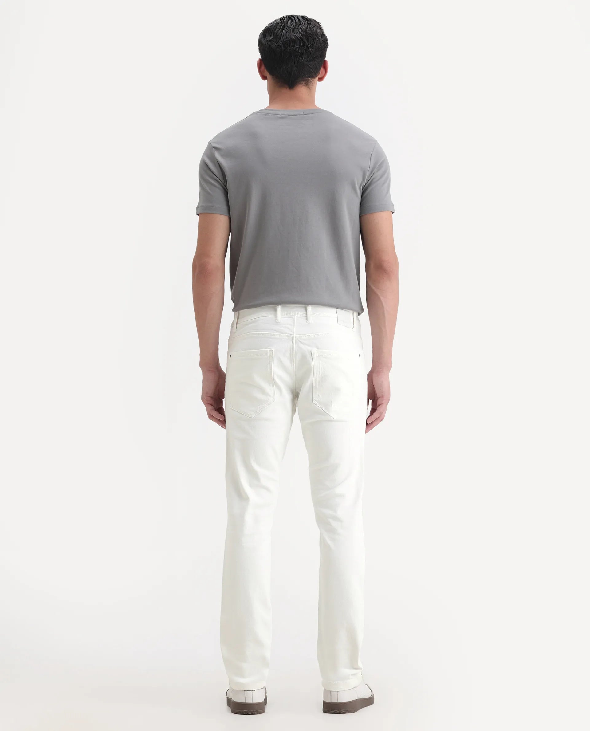 Rare Rabbit Men's Astral White Cotton Plain Hawk Slim Fit Jeans