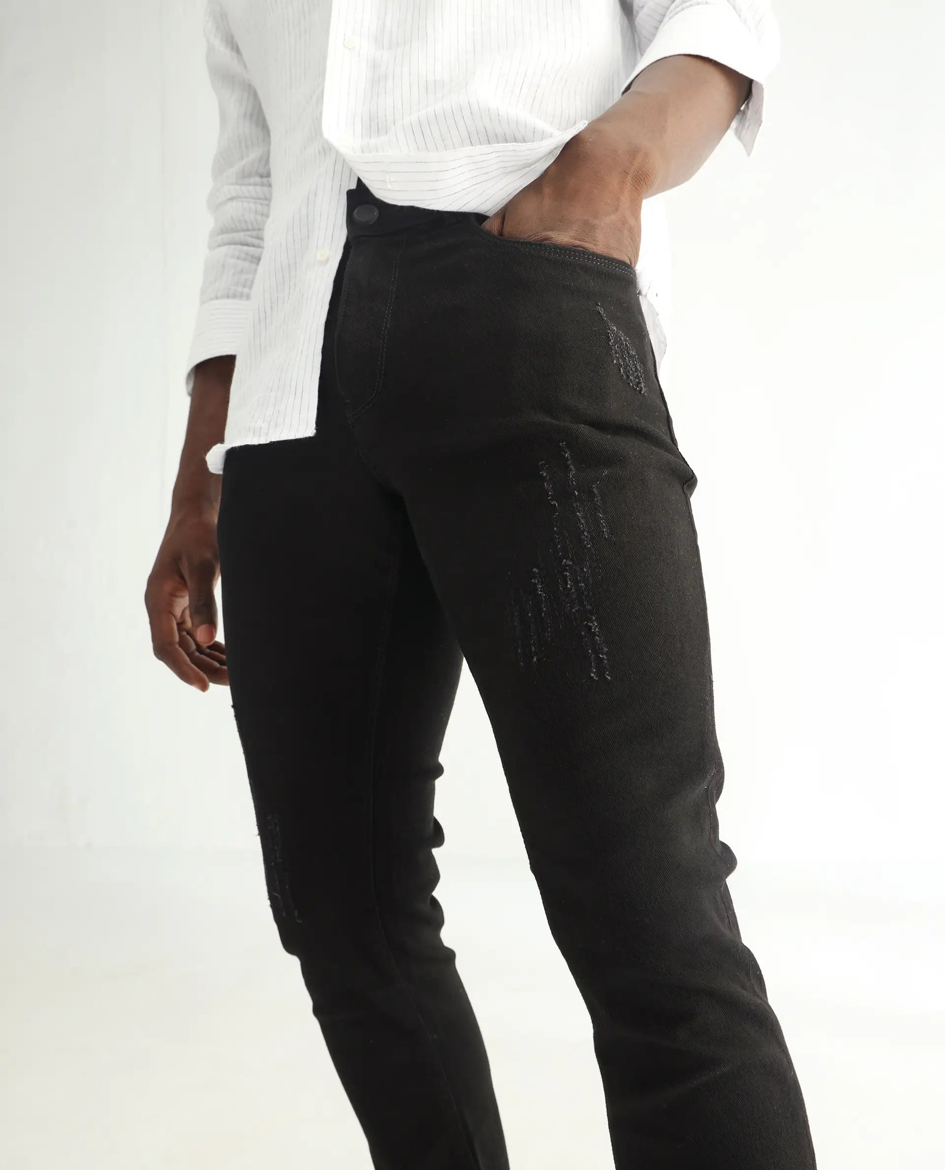 Rare Rabbit Men's Astred Black Cotton Plain Hawk Slim Fit Jeans