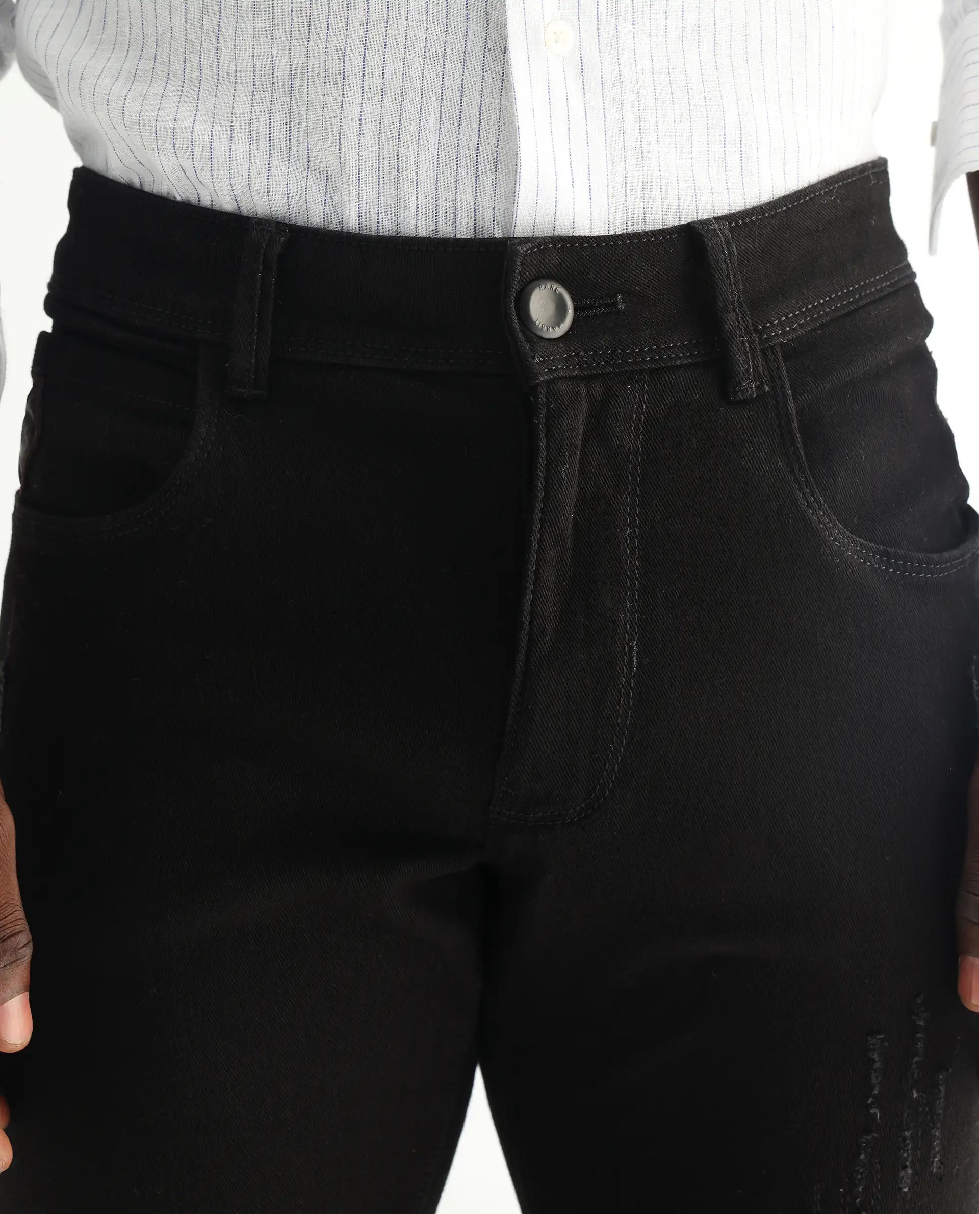 Rare Rabbit Men's Astred Black Cotton Plain Hawk Slim Fit Jeans