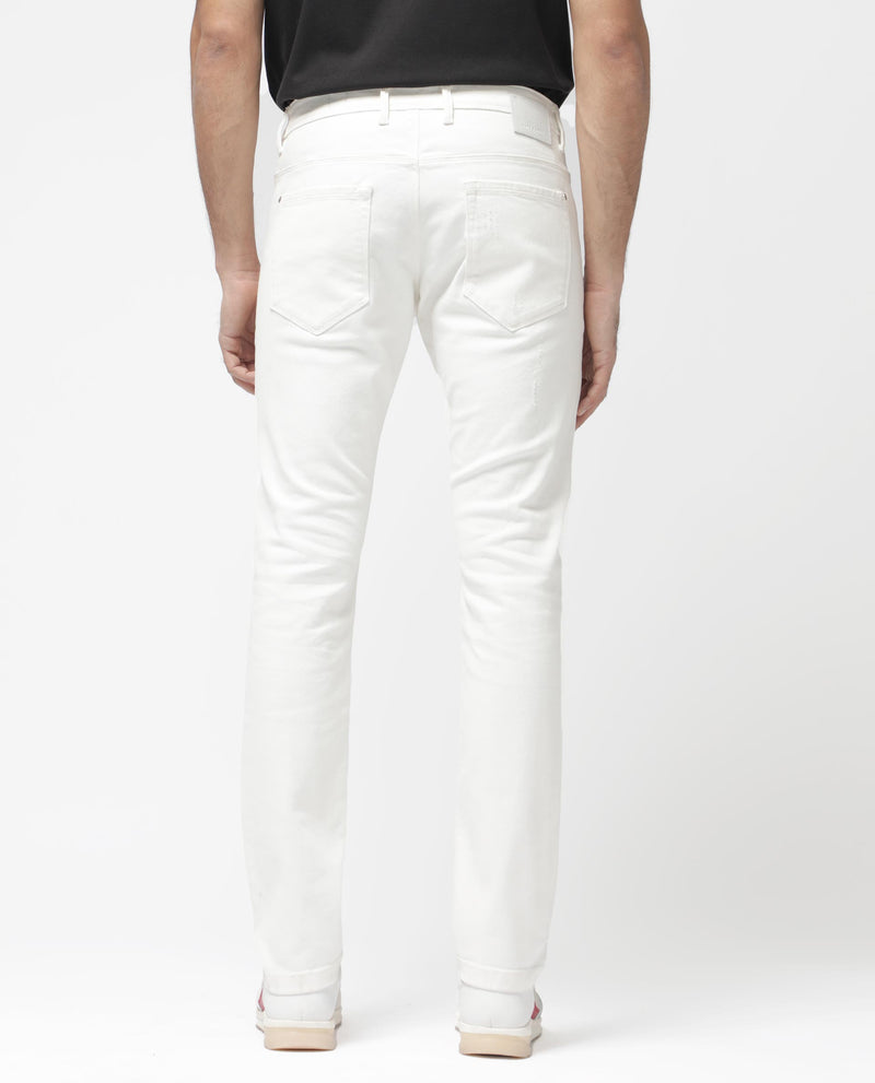 Rare Rabbit Mens Astro White Cotton Mid Rise Elastane Solid Slim Fit Jeans