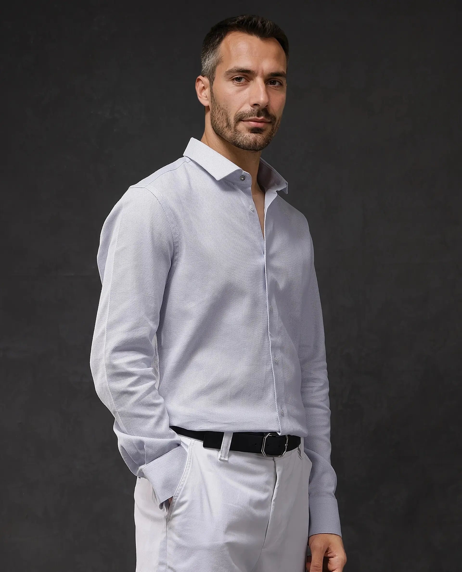 Rare Rabbit Men Astron-1 Pastel Purple Full Sleeve Regular Fit Plain Shirt