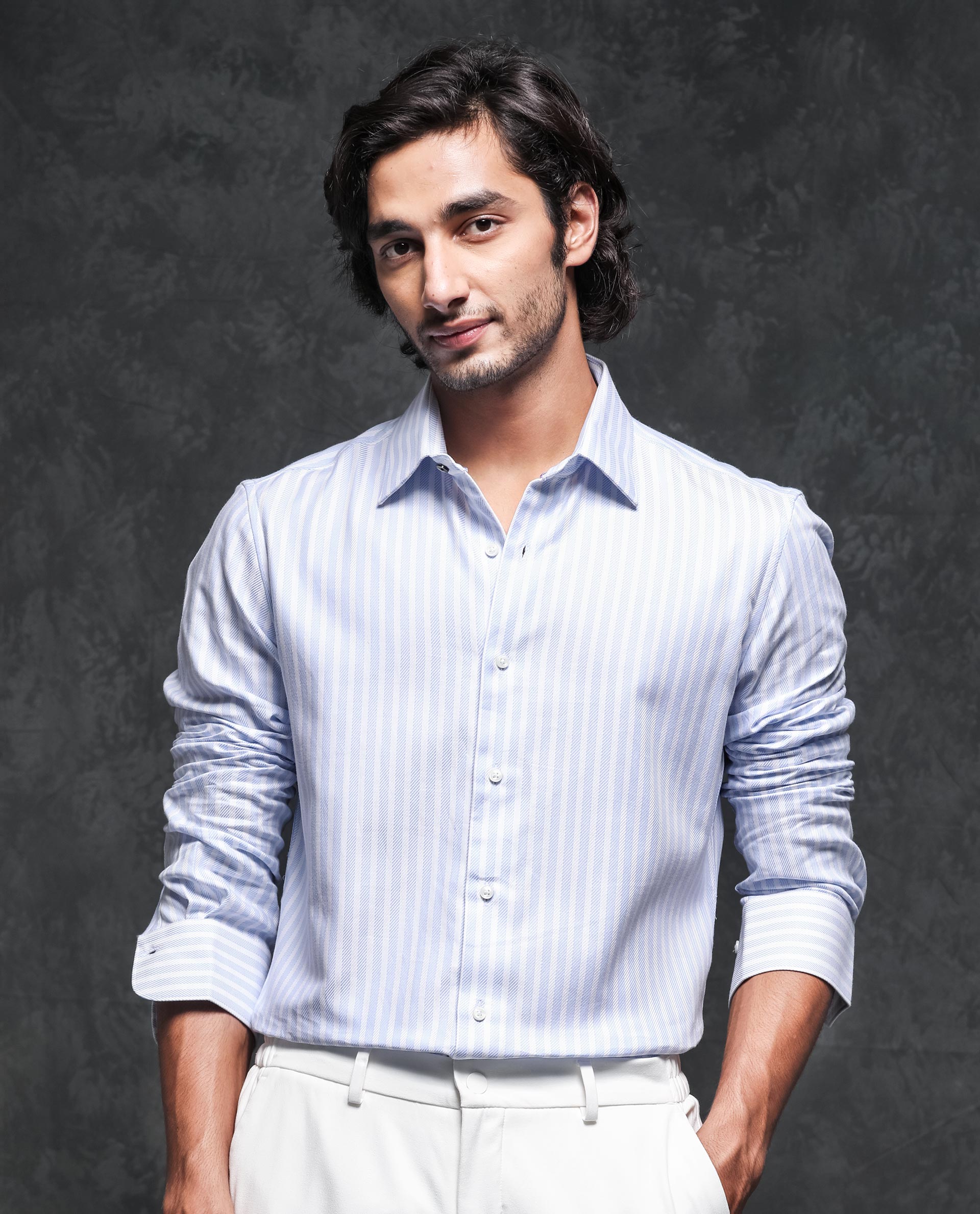 Rare Rabbit Men's Astum Blue Cotton Fabric Full Sleeves Striped Shirt