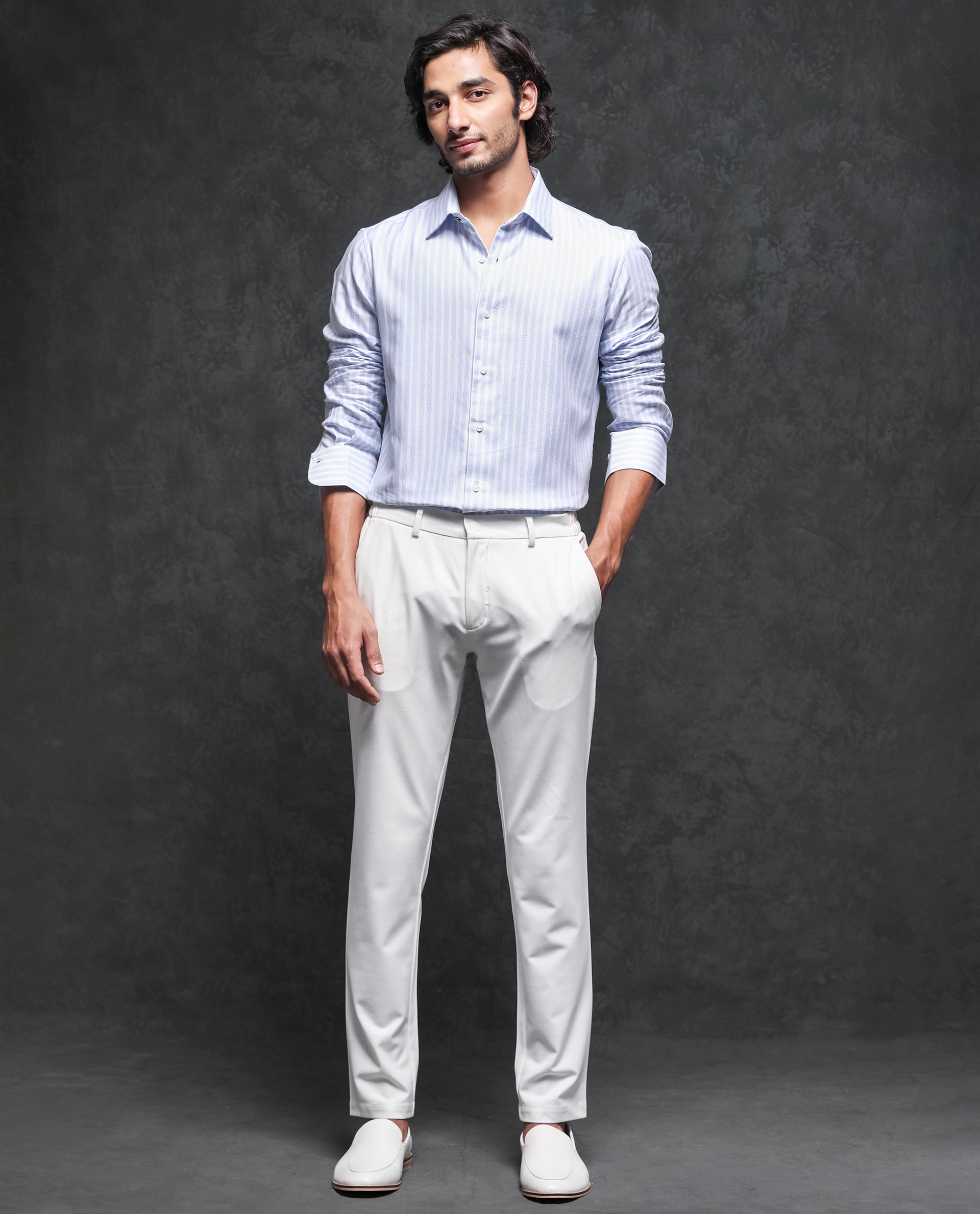 Rare Rabbit Men's Astum Blue Cotton Fabric Full Sleeves Striped Shirt