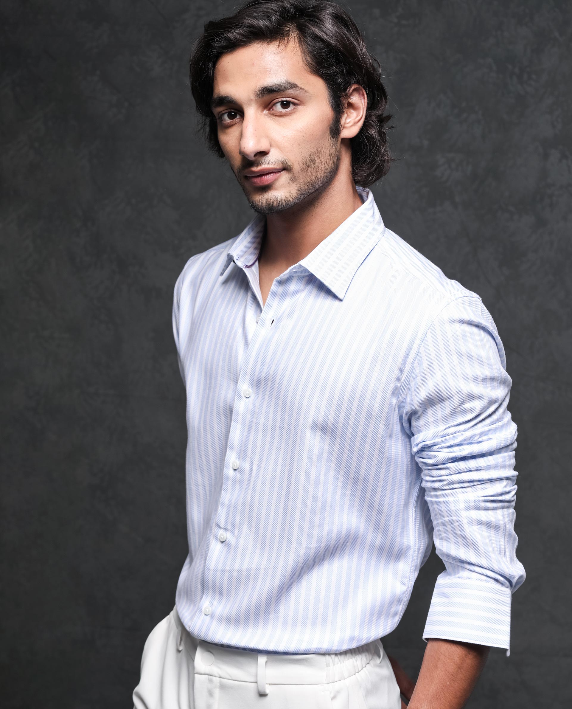 Rare Rabbit Men's Astum Blue Cotton Fabric Full Sleeves Striped Shirt