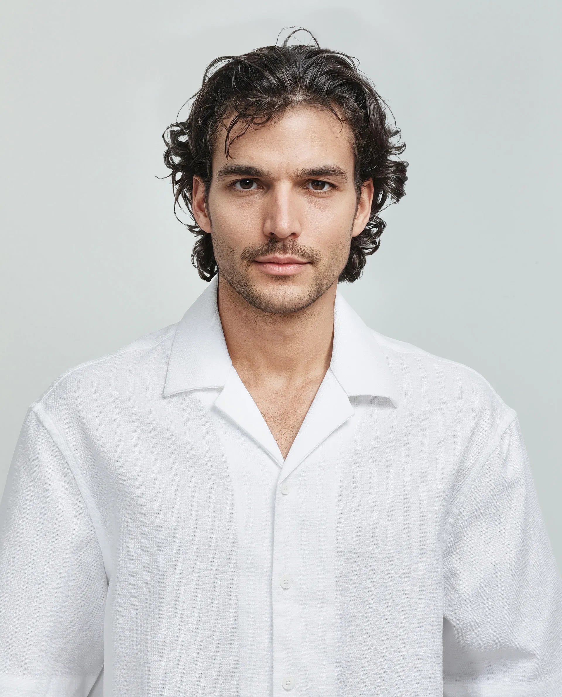 Rare Rabbit Men's Astur Off white Cotton Fabric Short Sleeve Cuban Collar Boxy Fit Textured Shirt