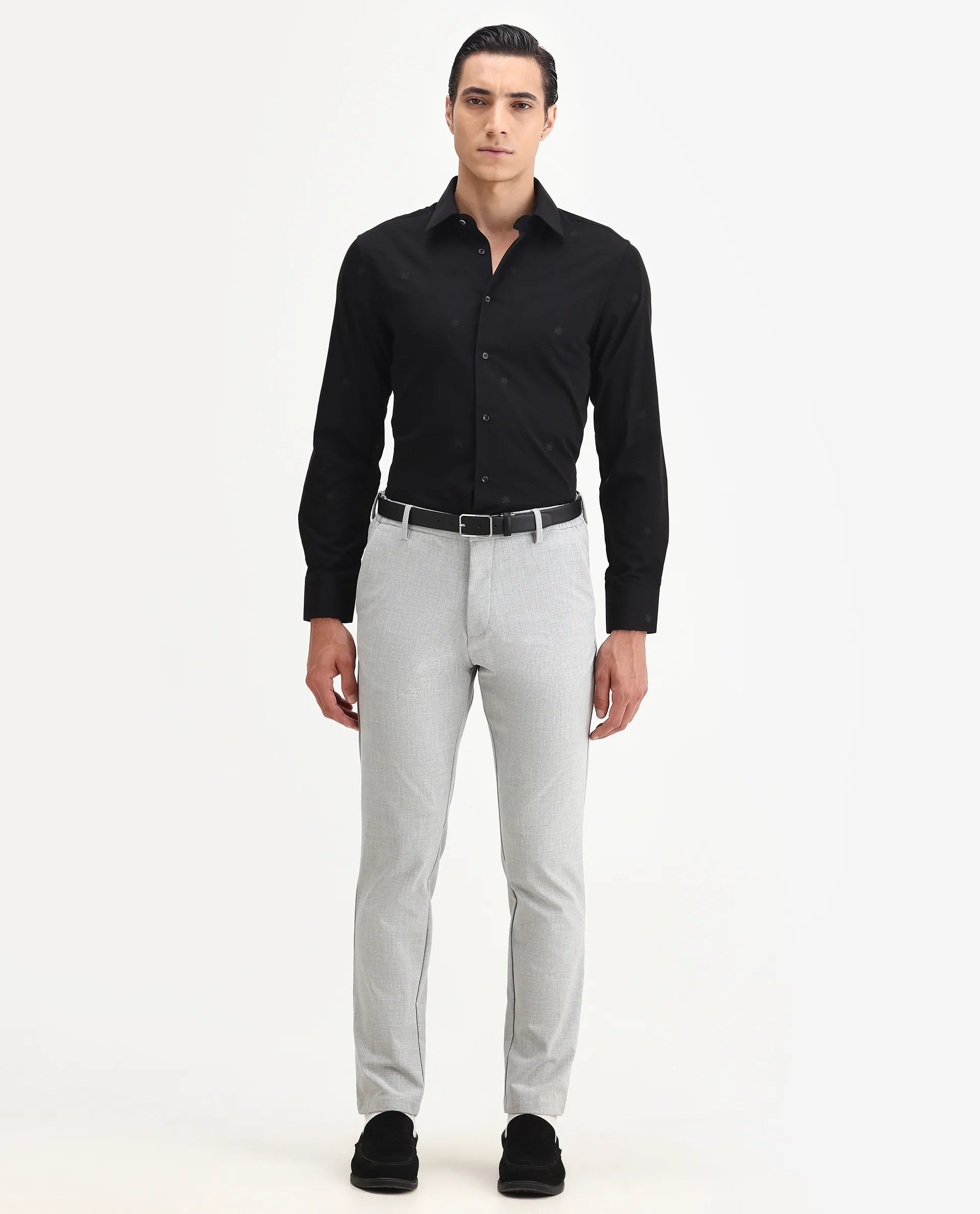 Rare Rabbit Men's Atep Black Cotton Blend Plain Regular Fit Full Sleeve Collared Shirt