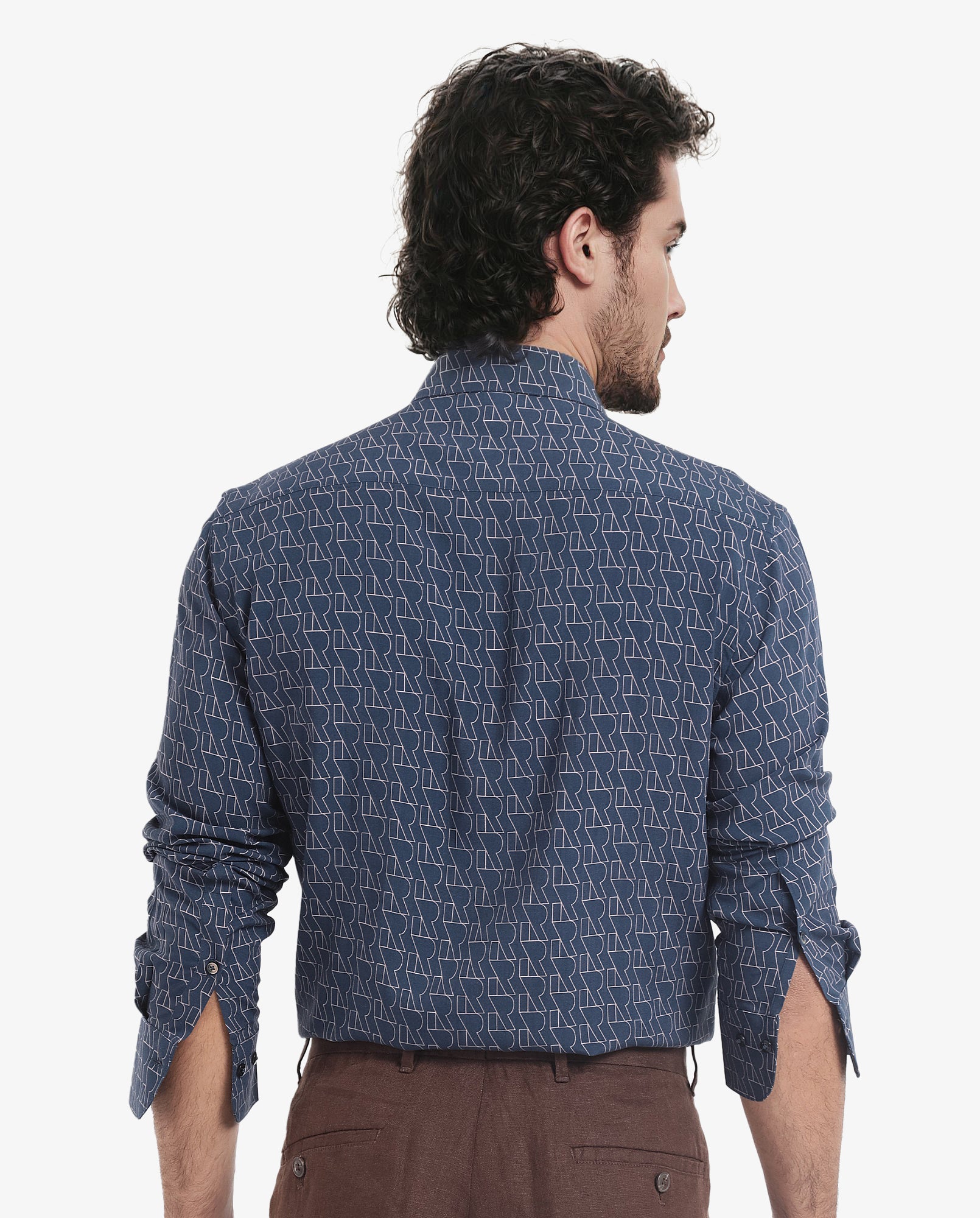 Rare Rabbit Men's Atria Dark Teal Viscose Fabric Full Sleeve Regular Fit Monogram Print Shirt