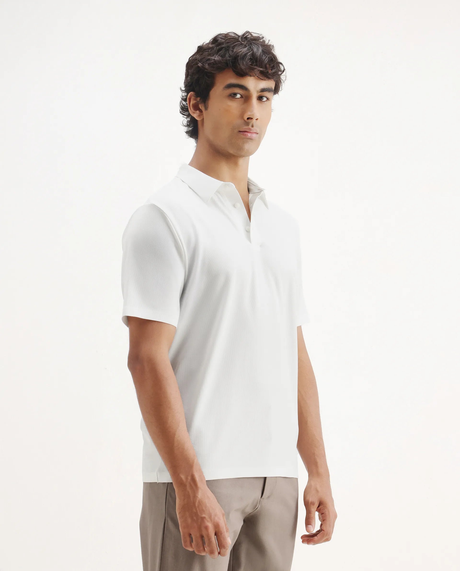 Rare Rabbit Men's Atticus White Nylon Plain Regular Fit Half Sleeve Polo