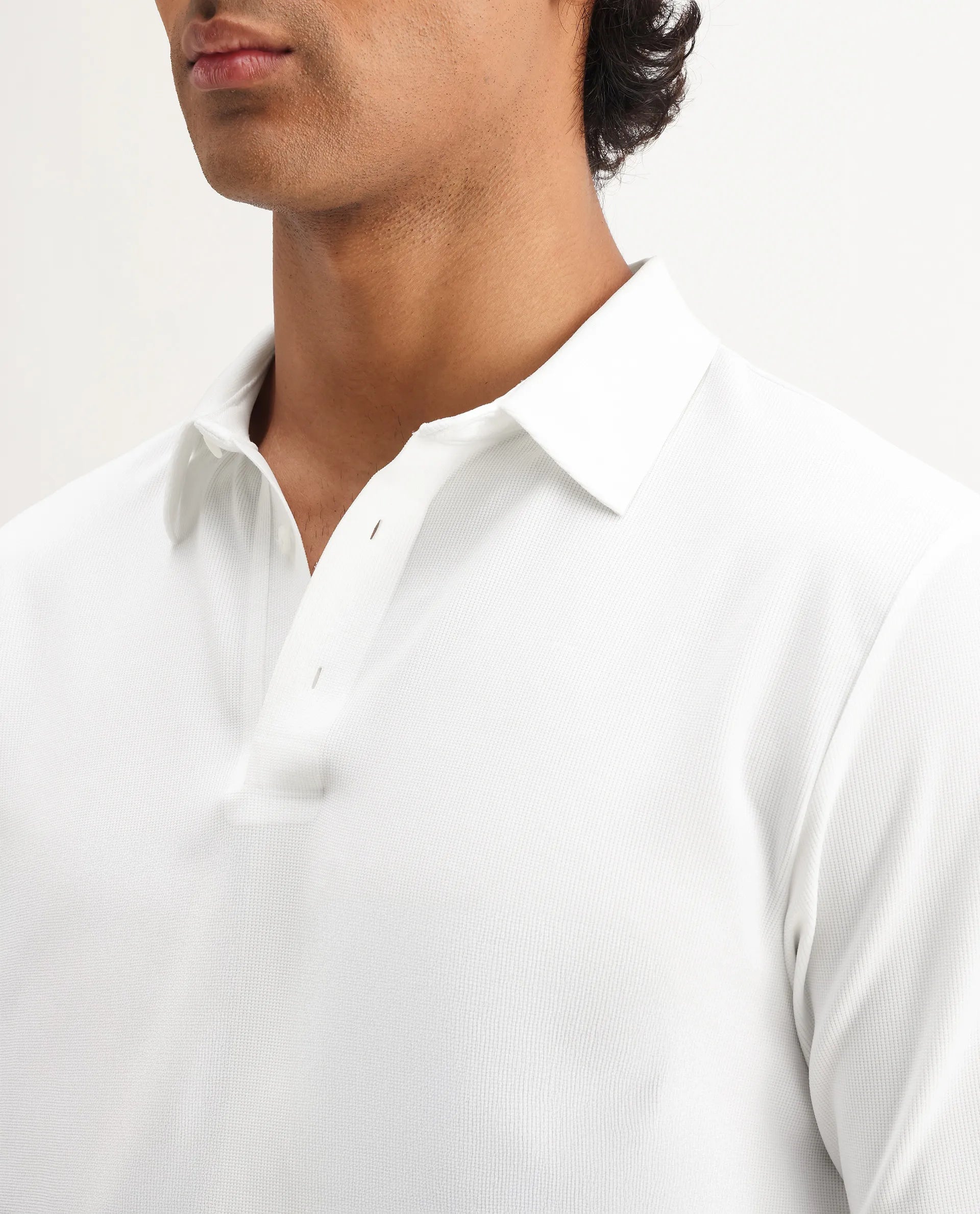 Rare Rabbit Men's Atticus White Nylon Plain Regular Fit Half Sleeve Polo