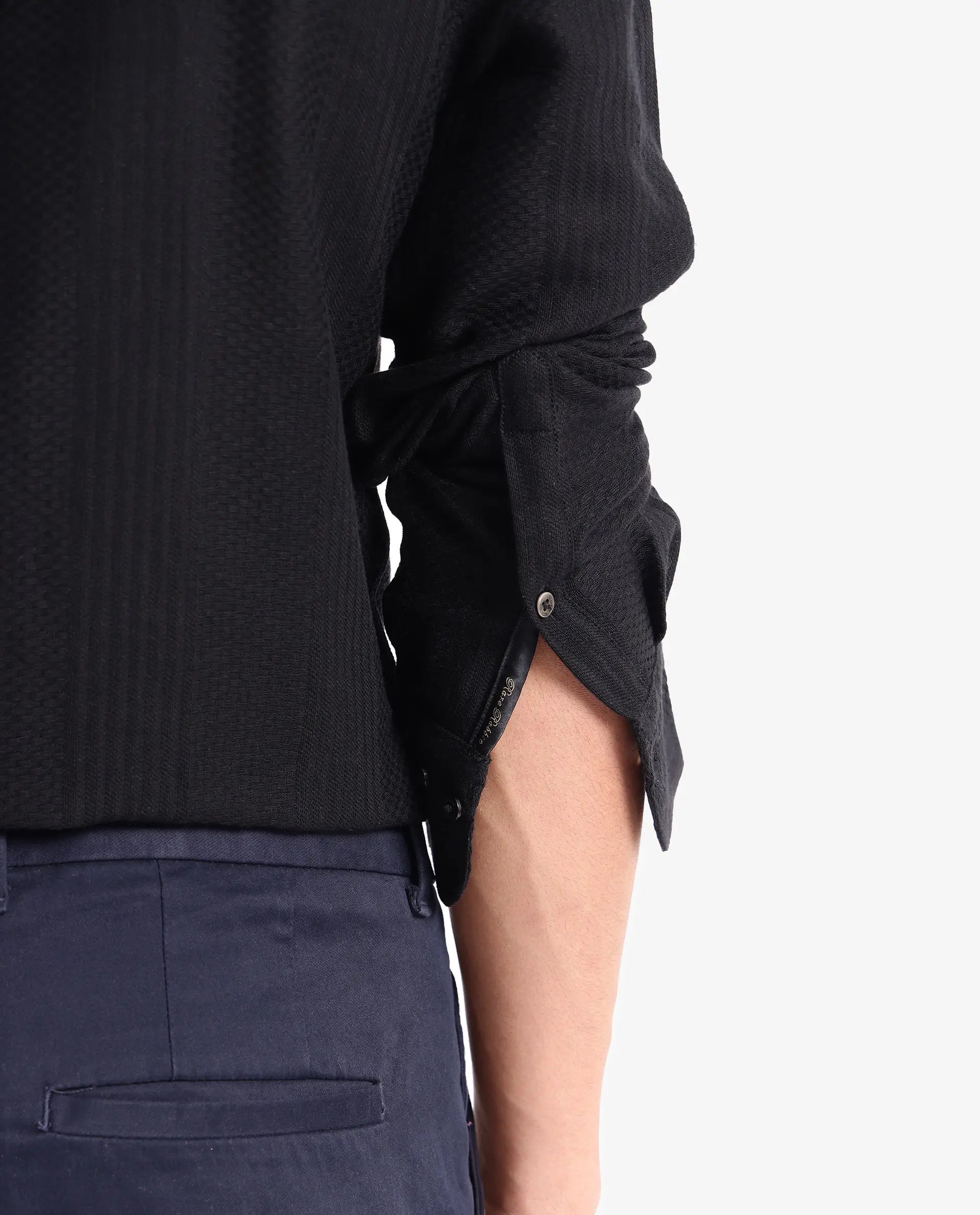 Rare Rabbit Men Aube Black Cotton Fabric Full Sleeve Slim Fit Plain Shirt