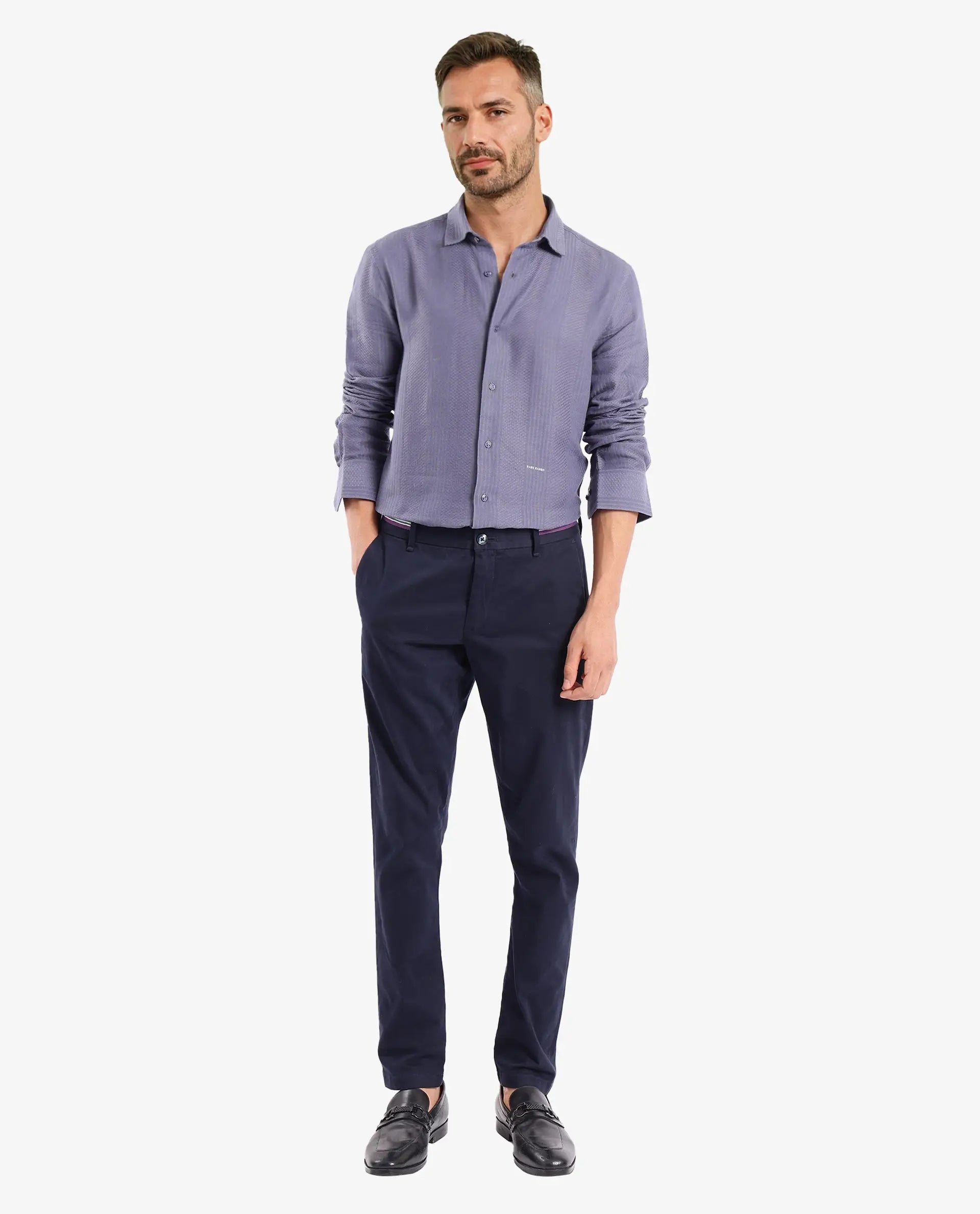 Rare Rabbit Men Aube Dusky Blue Cotton Fabric Full Sleeve Slim Fit Plain Shirt