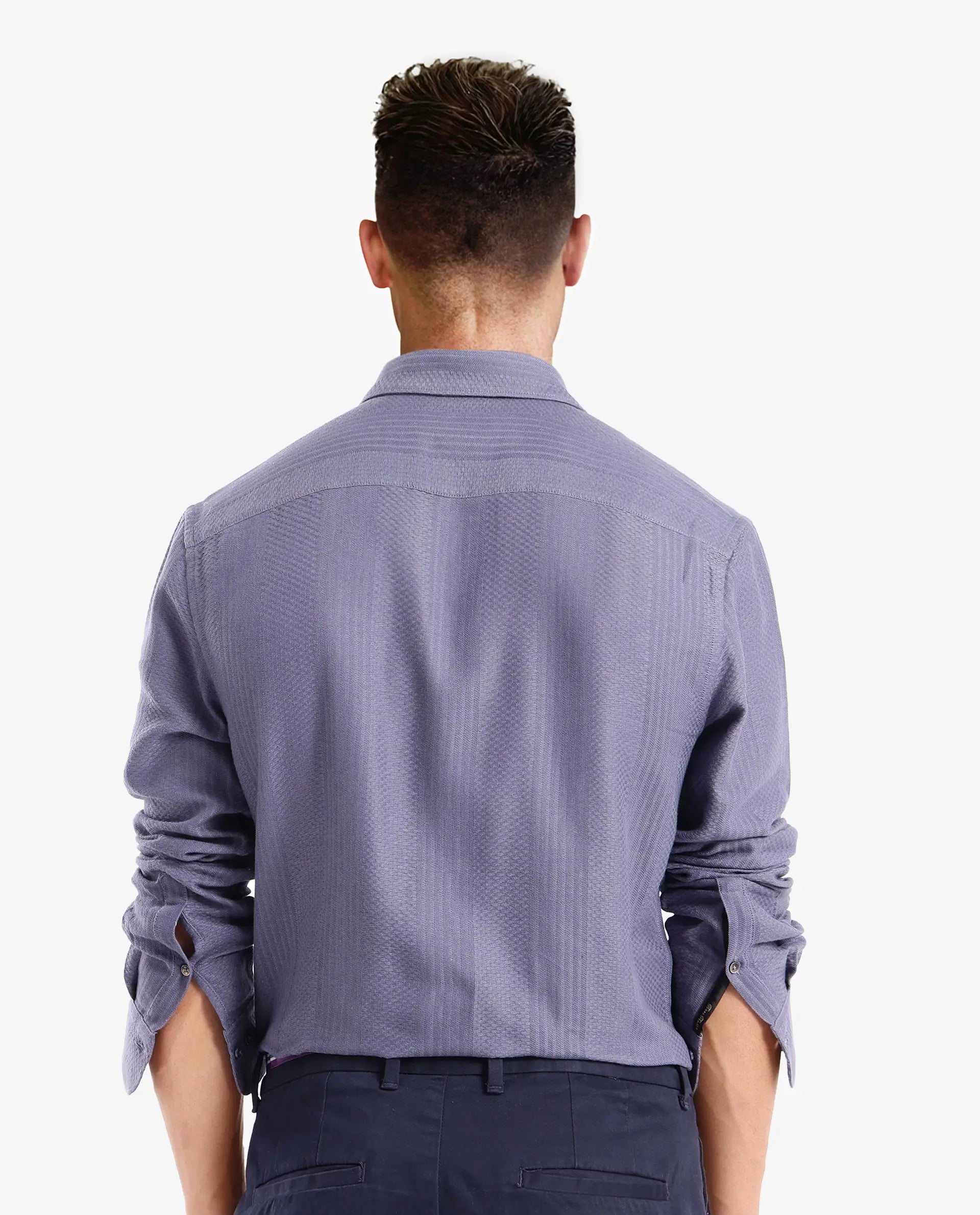 Rare Rabbit Men Aube Dusky Blue Cotton Fabric Full Sleeve Slim Fit Plain Shirt