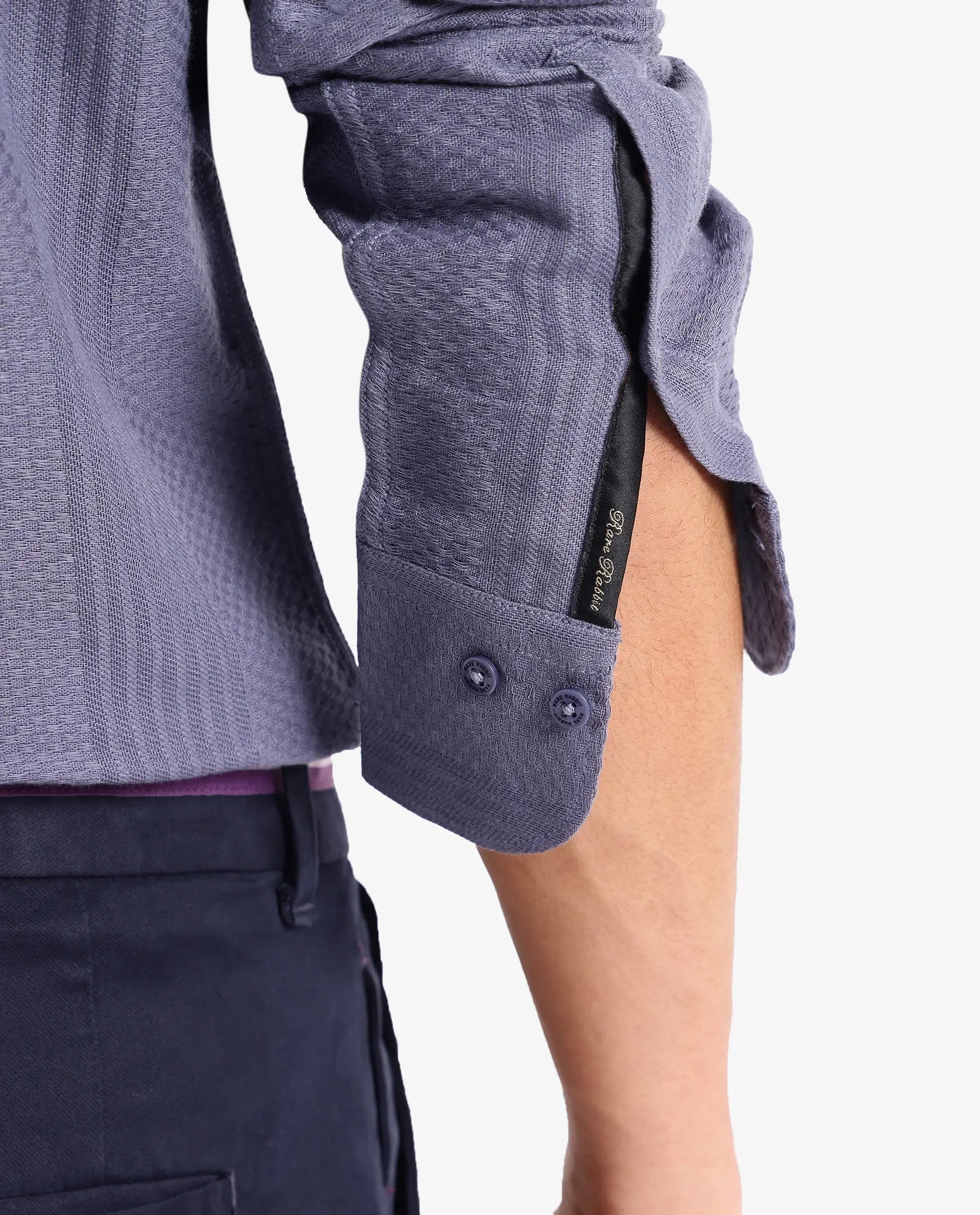 Rare Rabbit Men Aube Dusky Blue Cotton Fabric Full Sleeve Slim Fit Plain Shirt