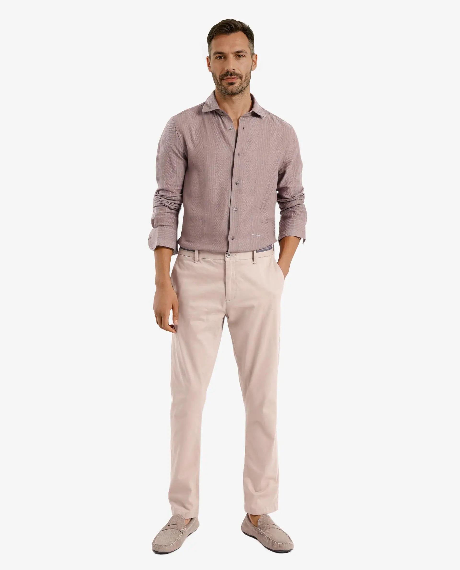 Rare Rabbit Men Aube Light Brown Cotton Fabric Full Sleeve Slim Fit Plain Shirt