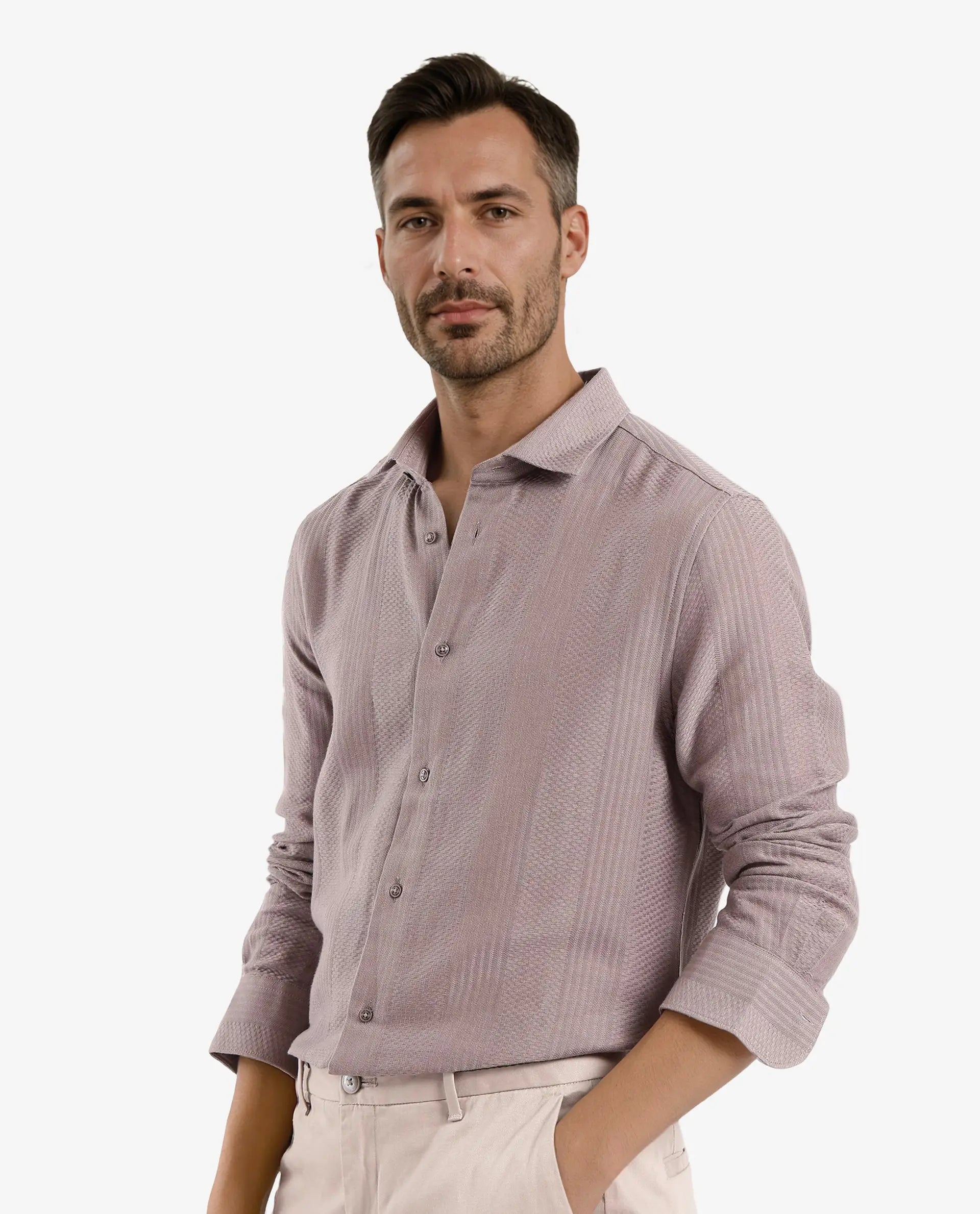 Rare Rabbit Men Aube Light Brown Cotton Fabric Full Sleeve Slim Fit Plain Shirt