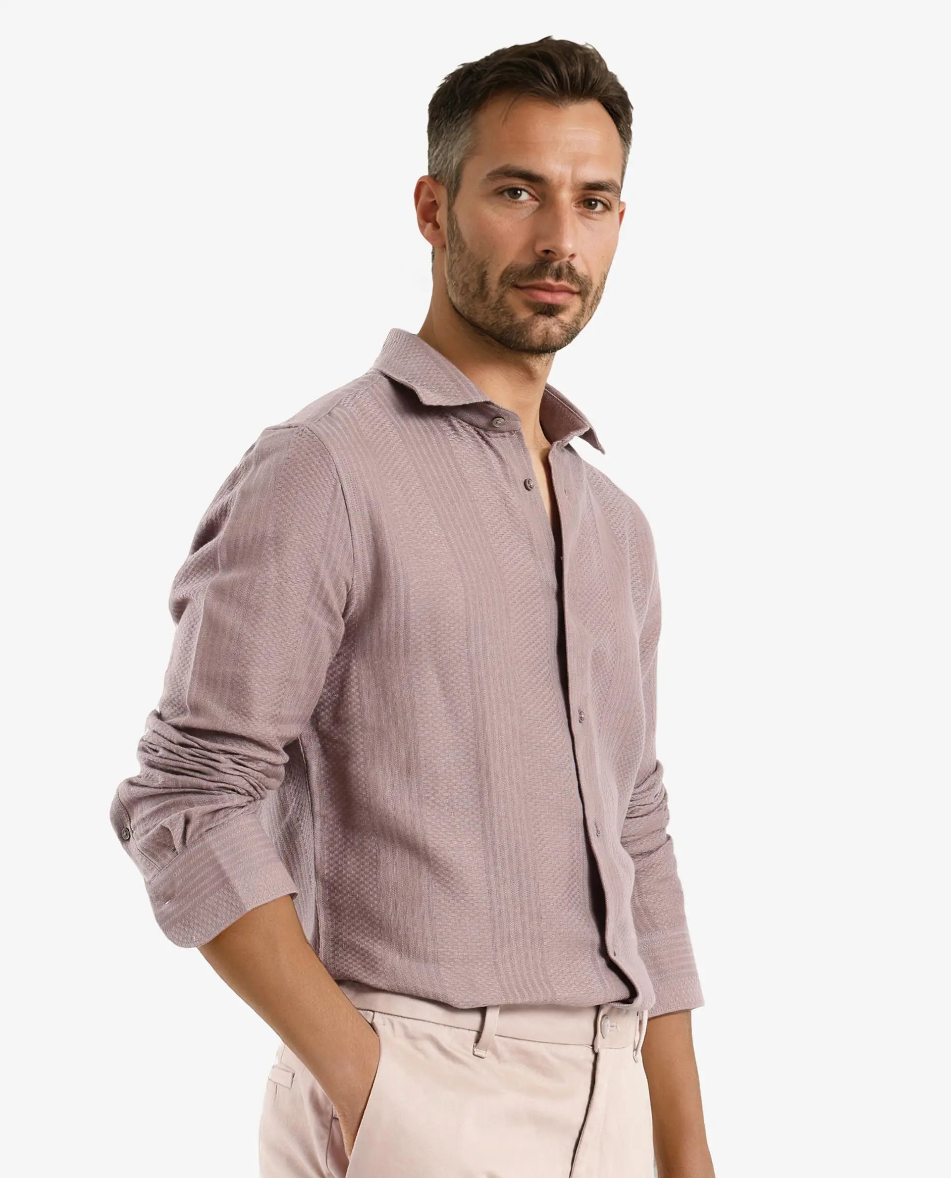 Rare Rabbit Men Aube Light Brown Cotton Fabric Full Sleeve Slim Fit Plain Shirt