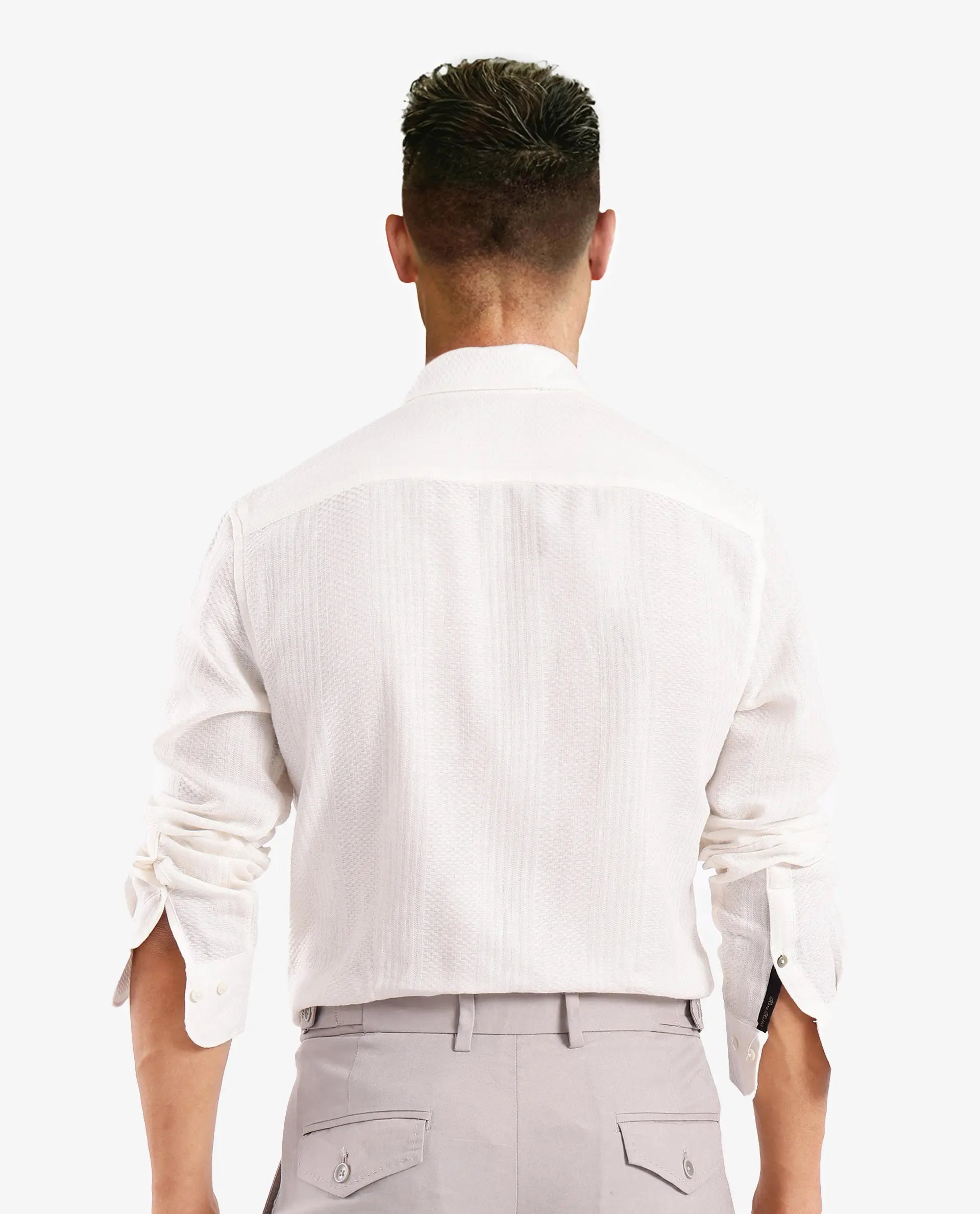 Rare Rabbit Men Aube Off White Cotton Fabric Full Sleeve Slim Fit Plain Shirt