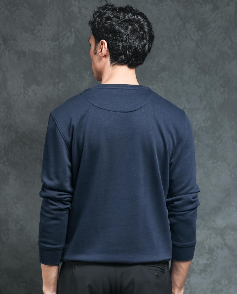 Rare Rabbit Mens August Navy Sweatshirt Cotton Polyester Terry Fabric Round Neck Knitted Full Sleeves Comfortable Fit
