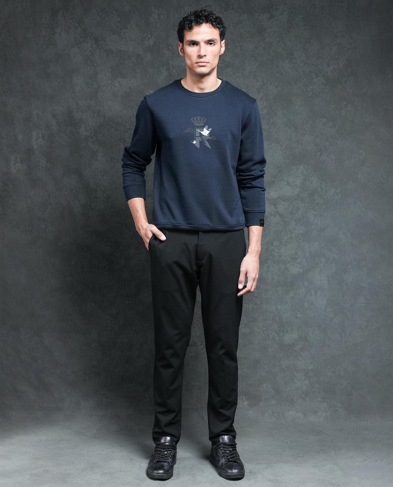 Rare Rabbit Mens August Navy Sweatshirt Cotton Polyester Terry Fabric Round Neck Knitted Full Sleeves Comfortable Fit