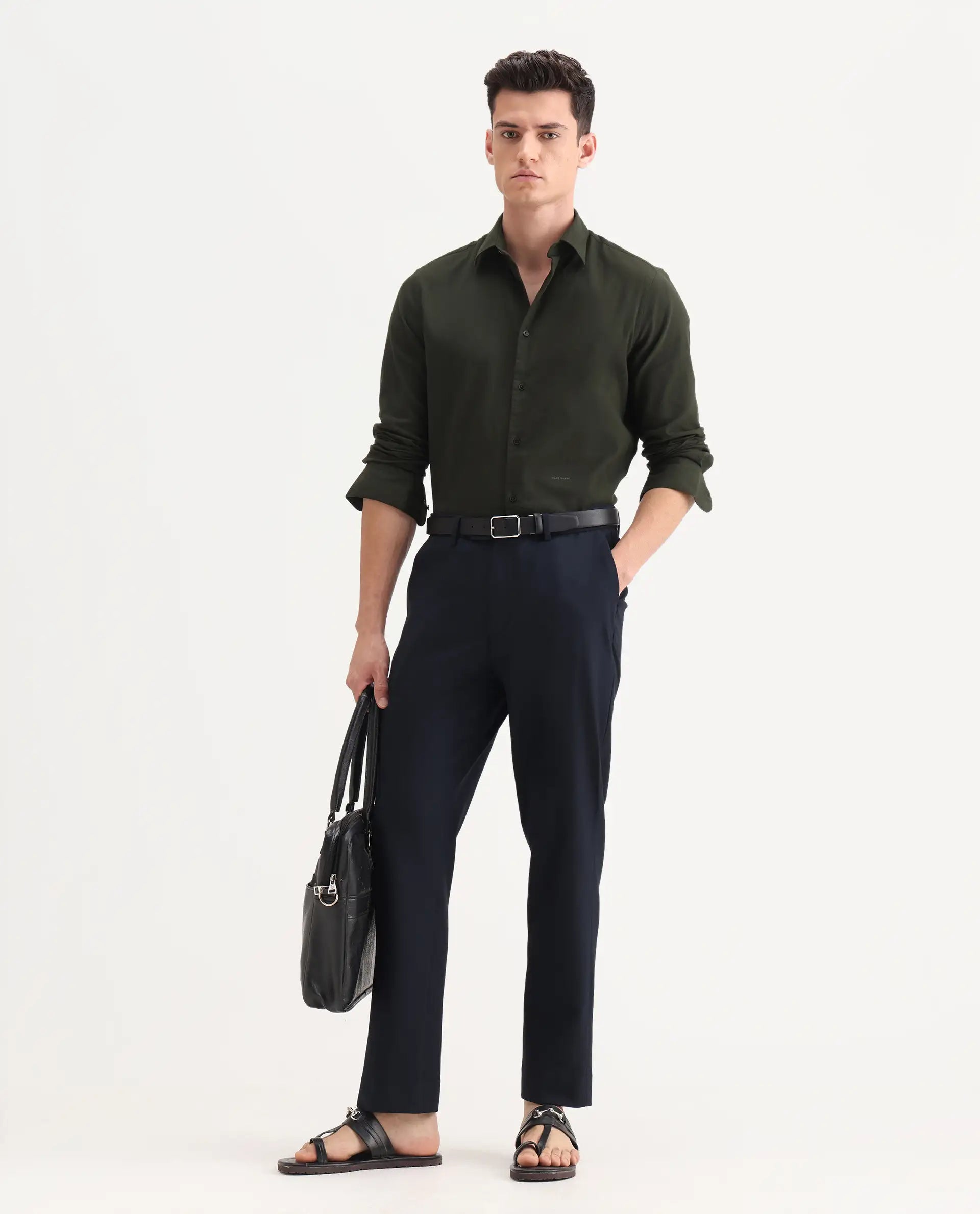 Rare Rabbit Men's Austin Beige Cotton Plain Relaxed Fit Trouser