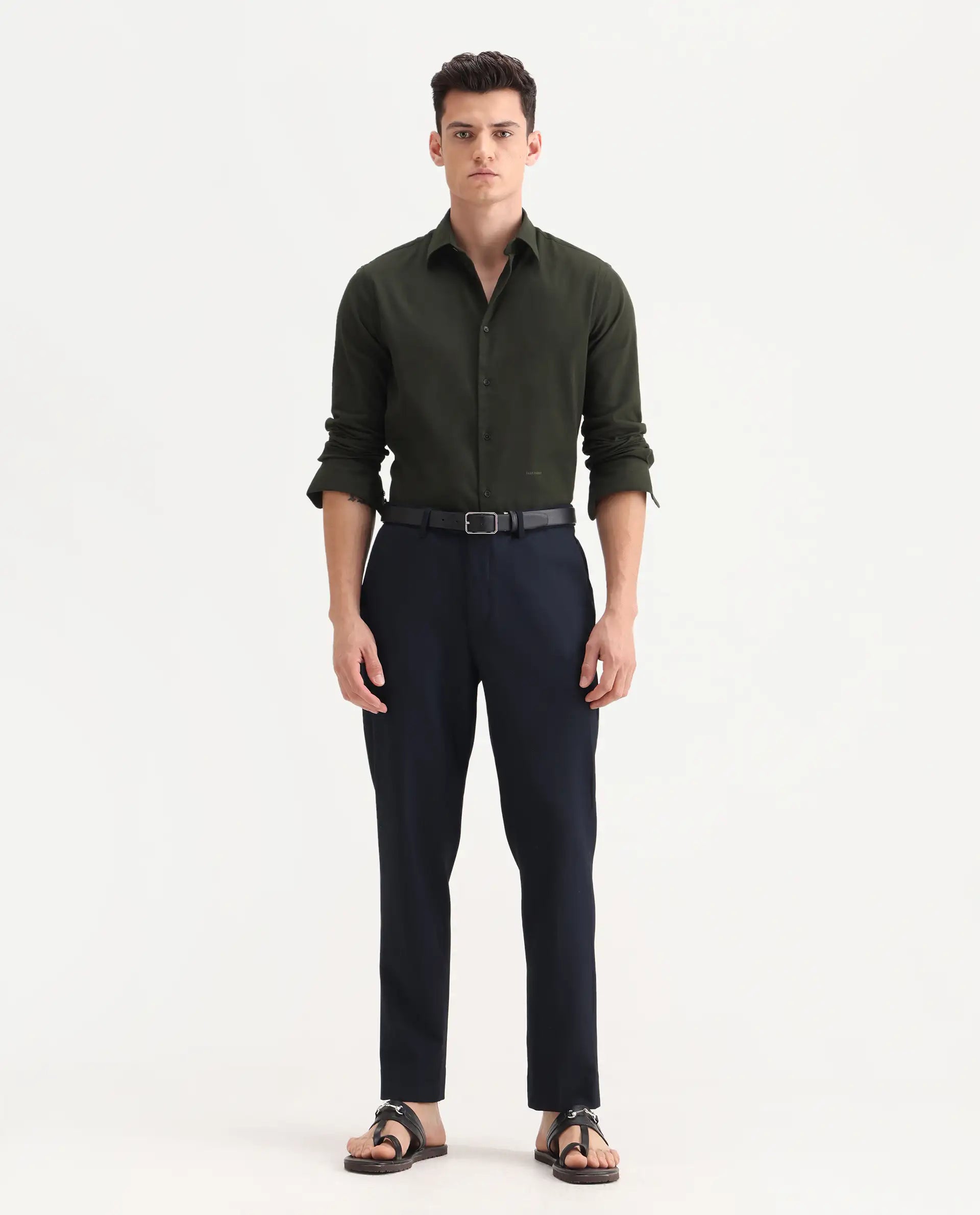 Rare Rabbit Men's Austin Beige Cotton Plain Relaxed Fit Trouser