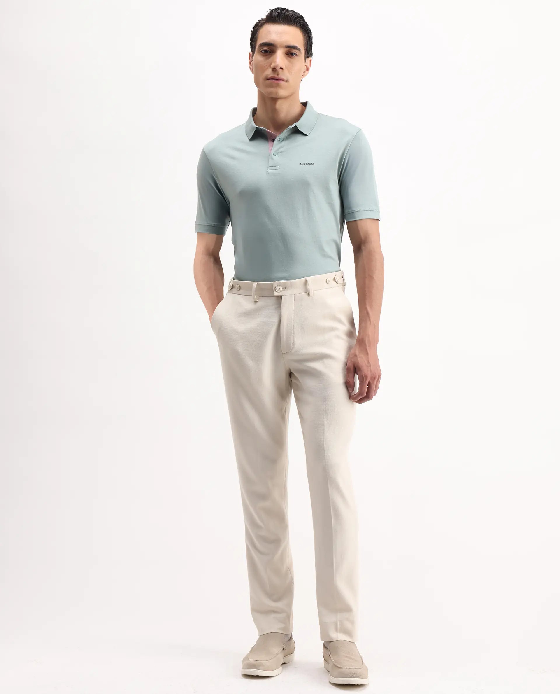 Rare Rabbit Men's Austi-Aw25 Off White Polyester Plain Regular Fit Trouser