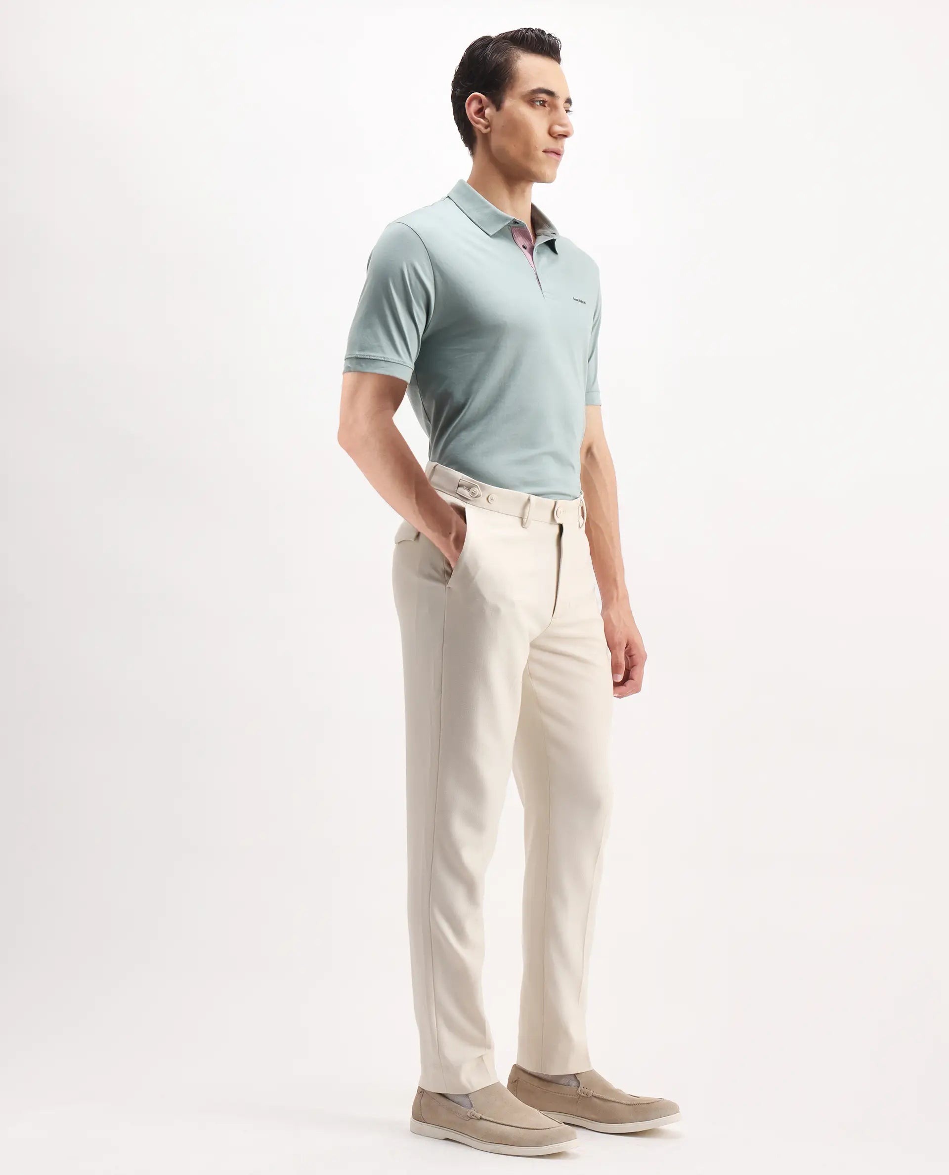 Rare Rabbit Men's Austi-Aw25 Off White Polyester Plain Regular Fit Trouser