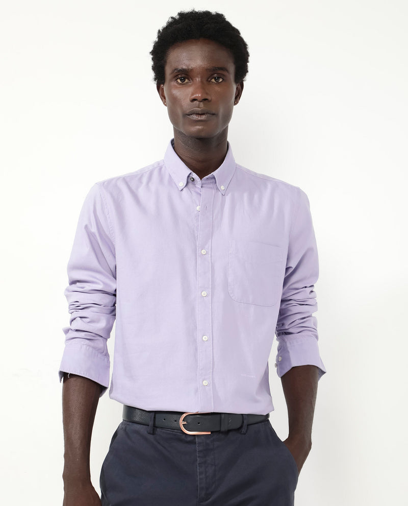 Rare Rabbit Men's Auxfo Pastel Purple Cotton Fabric Full Sleeves Solid Formal Shirt