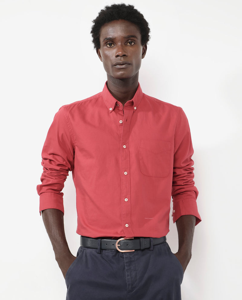 Rare Rabbit Men's Auxfo Red Cotton Fabric Full Sleeves Solid Formal Shirt