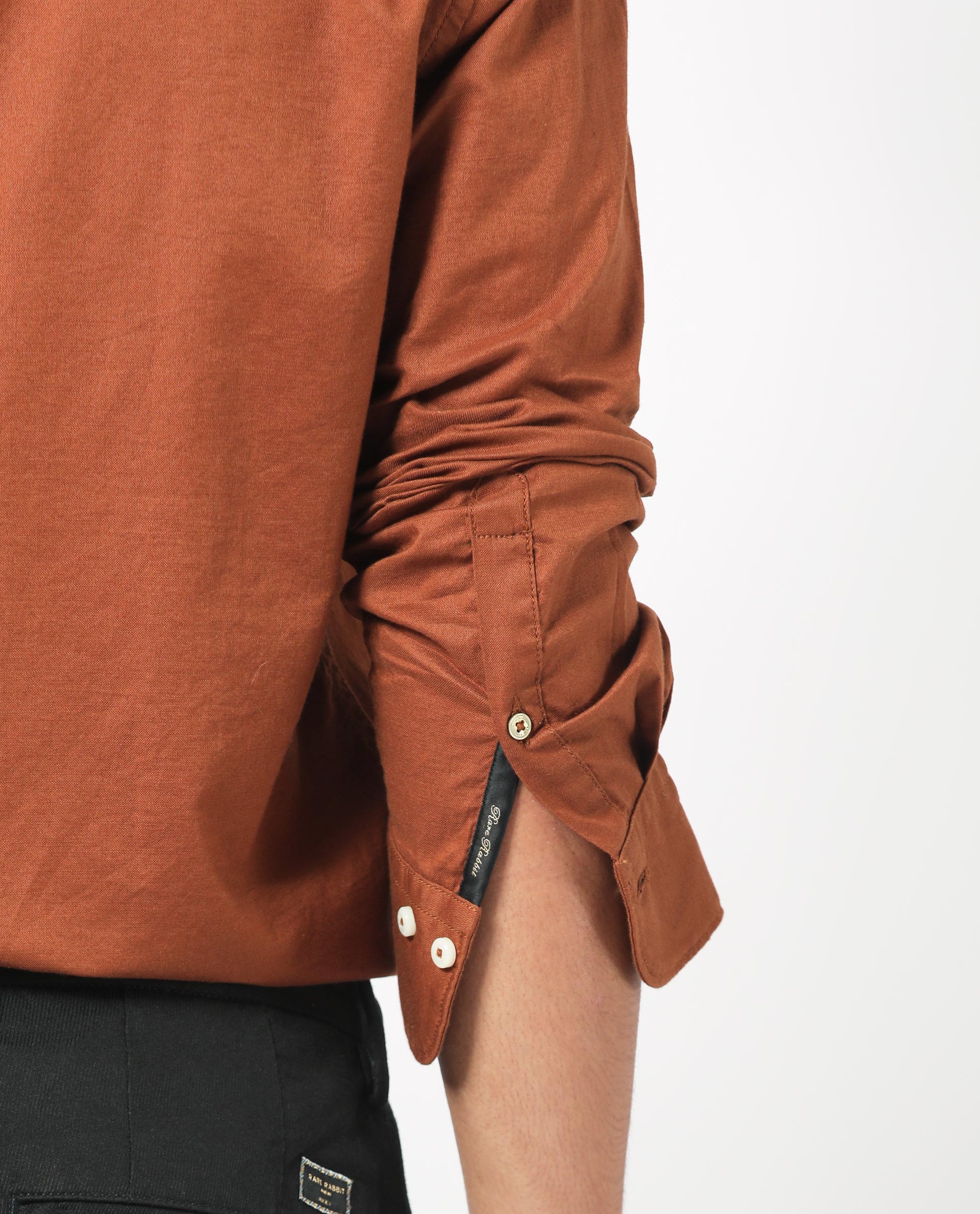 Rare Rabbit Men's Auxfo Brown Cotton Fabric Full Sleeves Solid Shirt